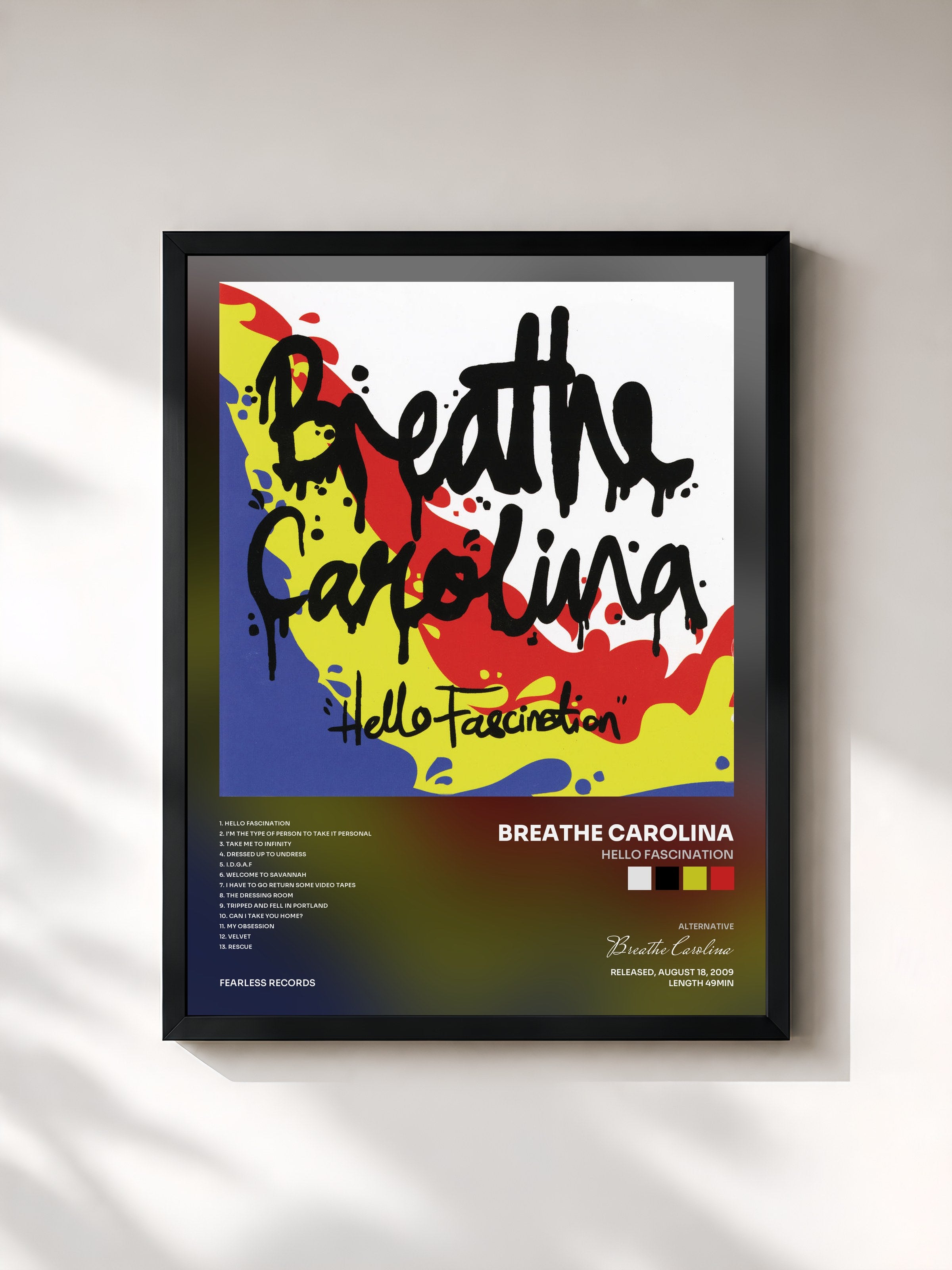 #noir Tableau de l'album Hello Fascination de Breathe Carolina, cadre noir, imprimé et encadré en France