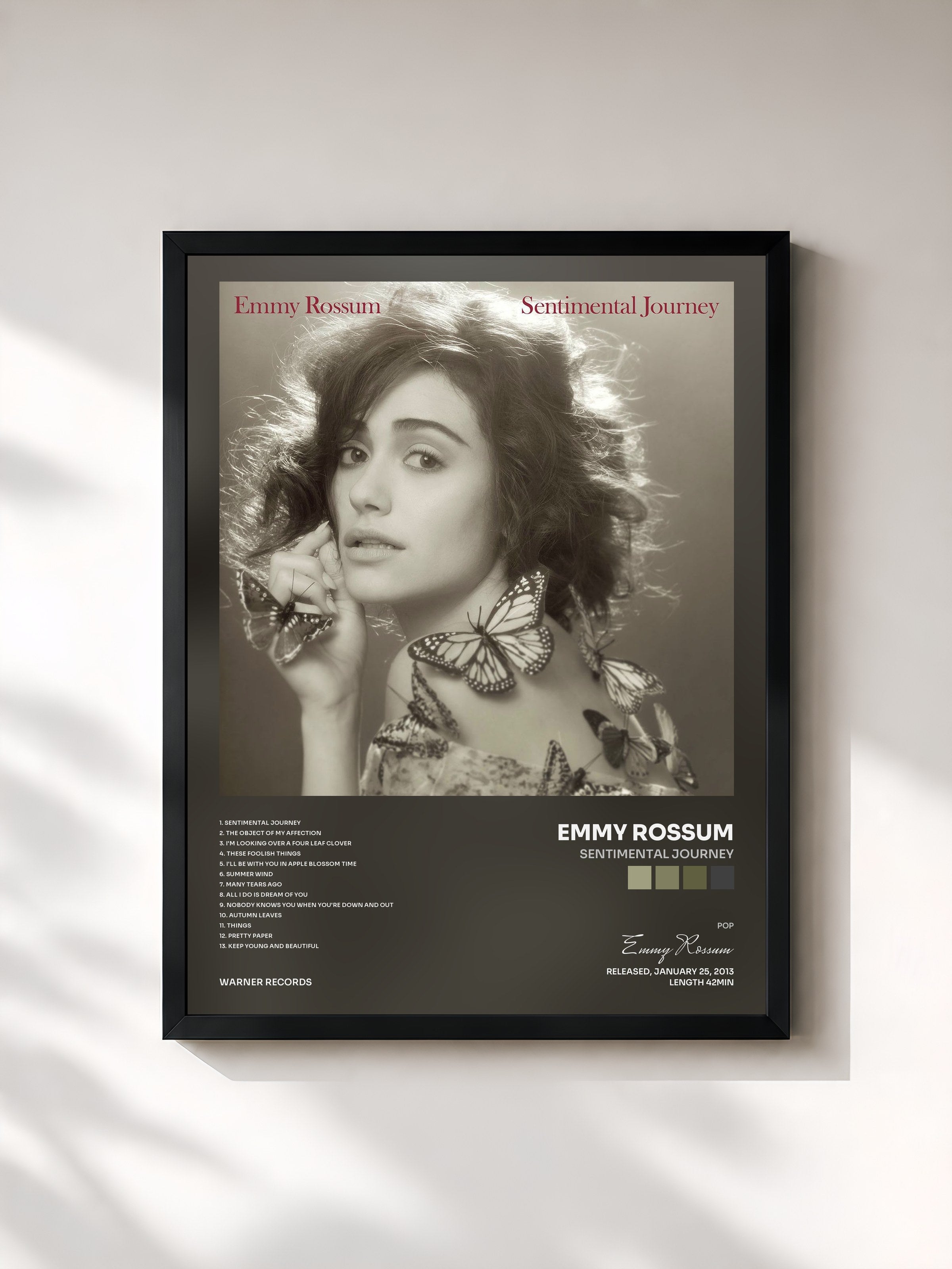 #noir Tableau de l'album Sentimental Journey de Emmy Rossum, cadre noir, imprimé et encadré en France
