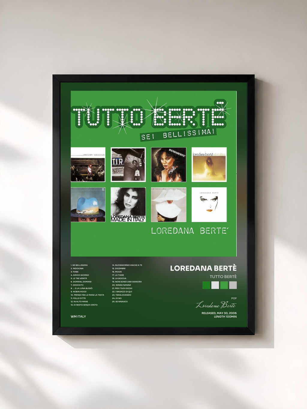 #noir Tableau de l'album Tutto Bertè de Loredana Bertè, cadre noir, imprimé et encadré en France