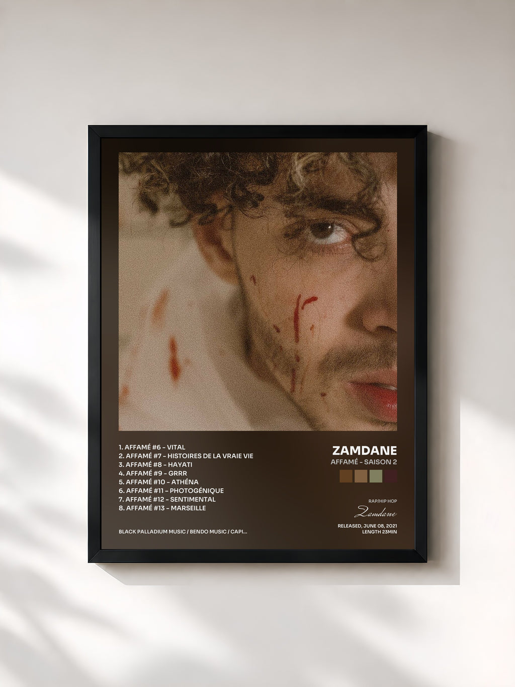#noir Tableau de l'album Affamé - Saison 2 de Zamdane, cadre noir, imprimé et encadré en France