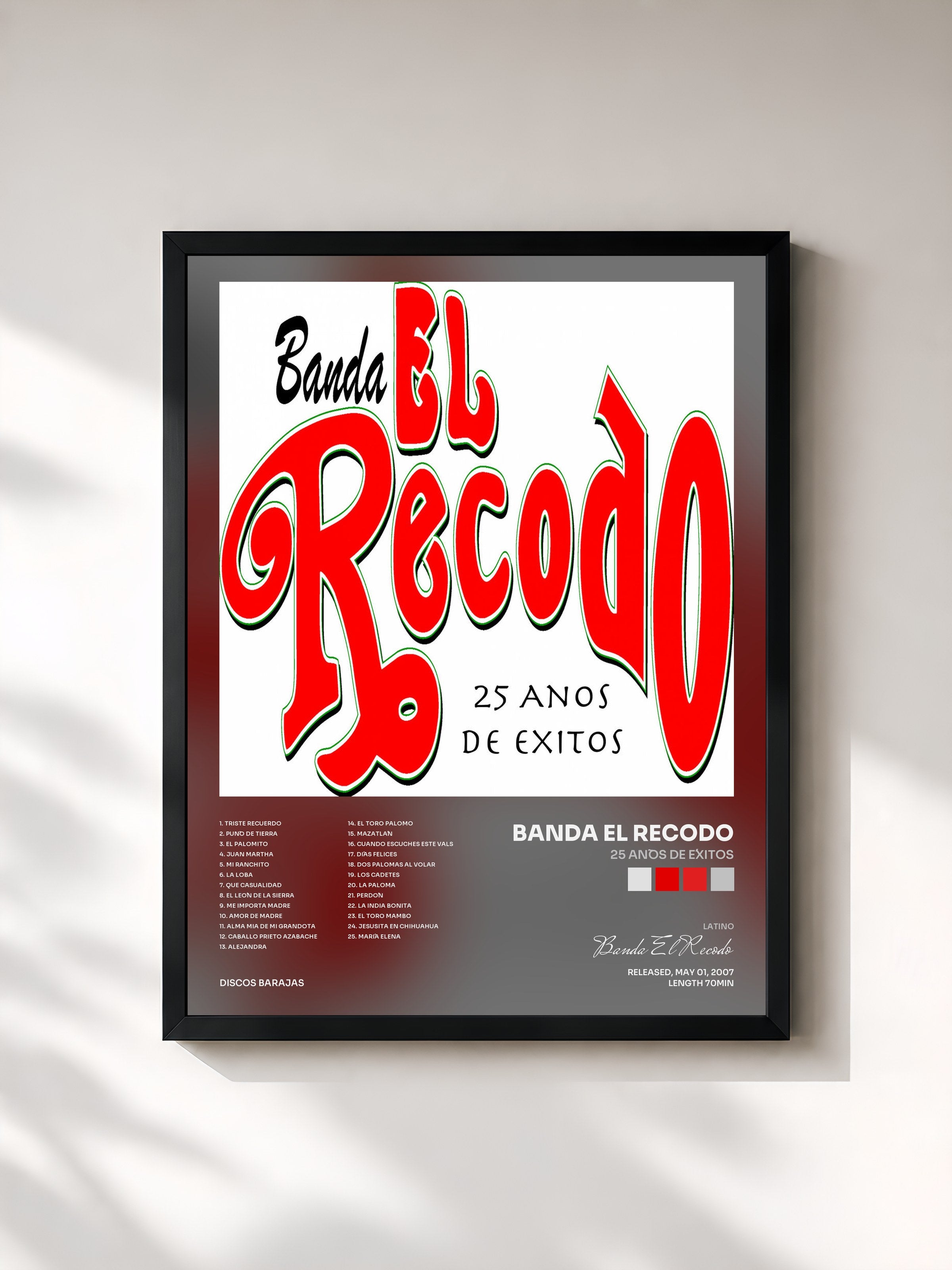 #noir Tableau de l'album 25 Años De Éxitos de Banda El Recodo, cadre noir, imprimé et encadré en France