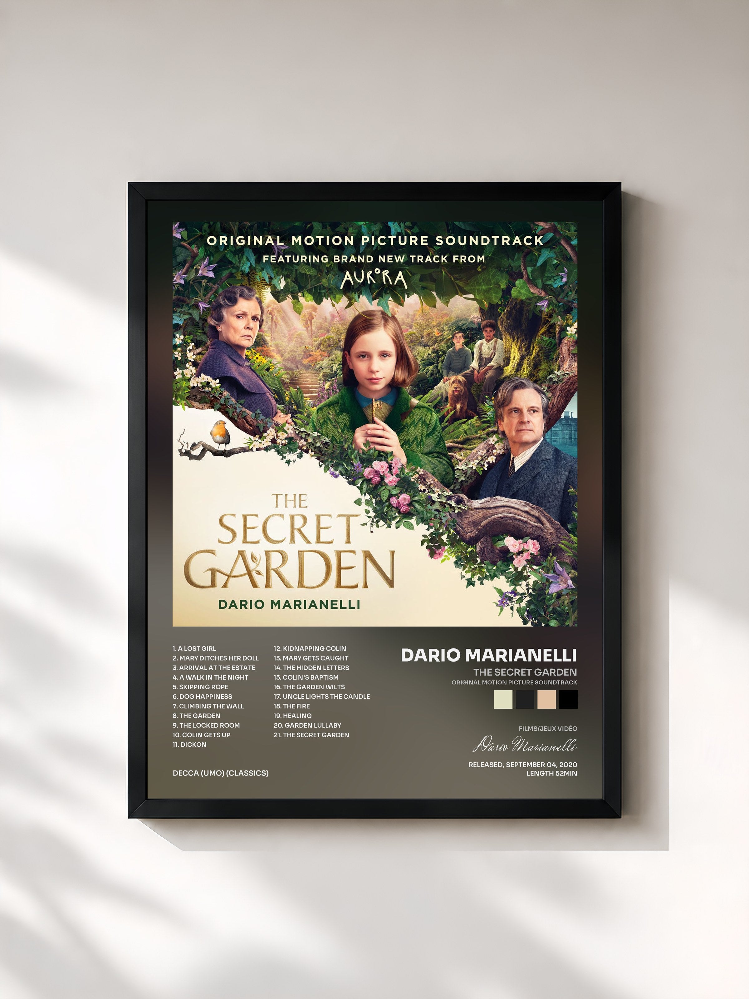 #noir Tableau de l'album The Secret Garden (Original Motion Picture Soundtrack) de Dario Marianelli, cadre noir, imprimé et encadré en France