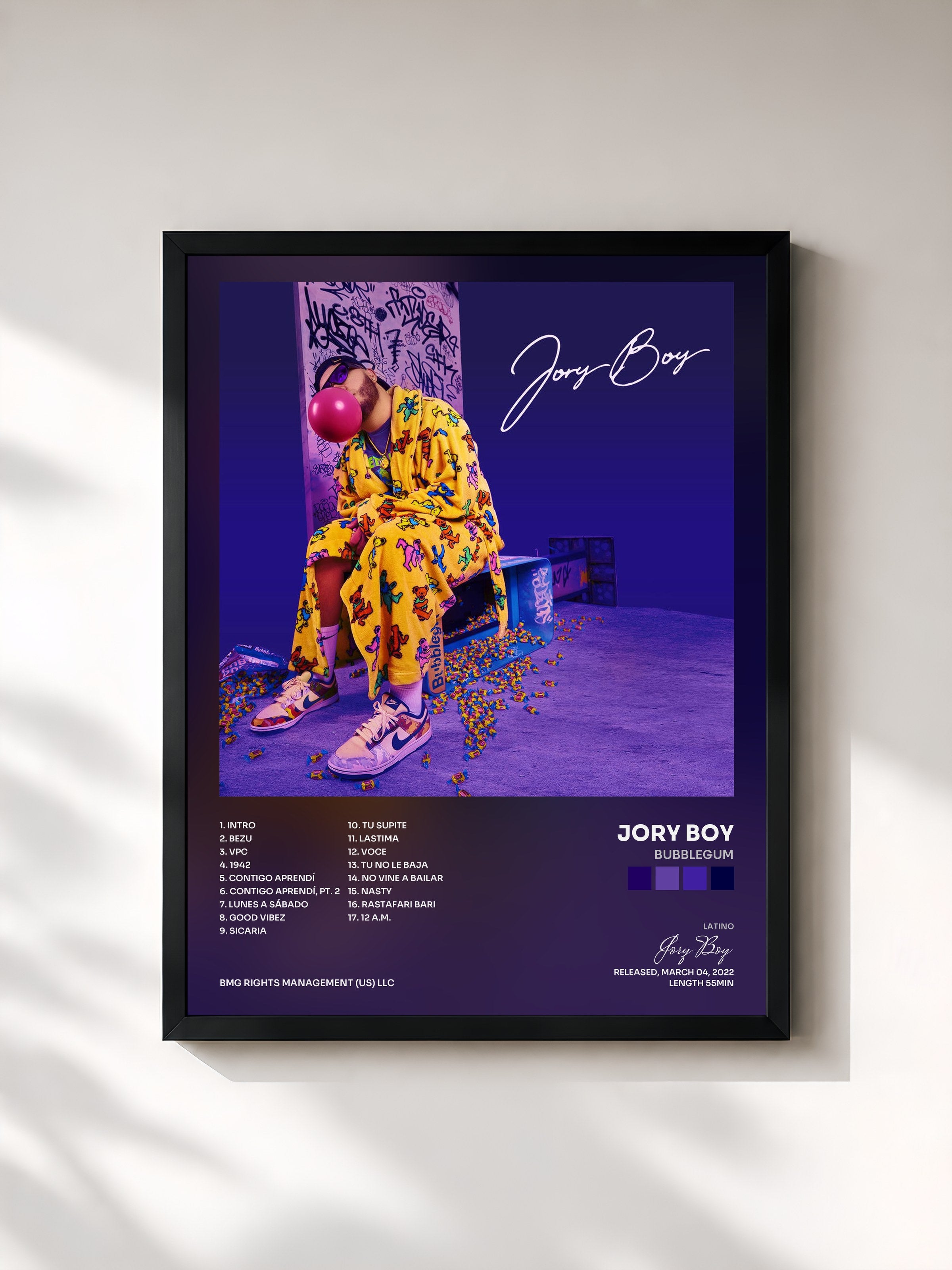 #noir Tableau de l'album Bubblegum de Jory Boy, cadre noir, imprimé et encadré en France