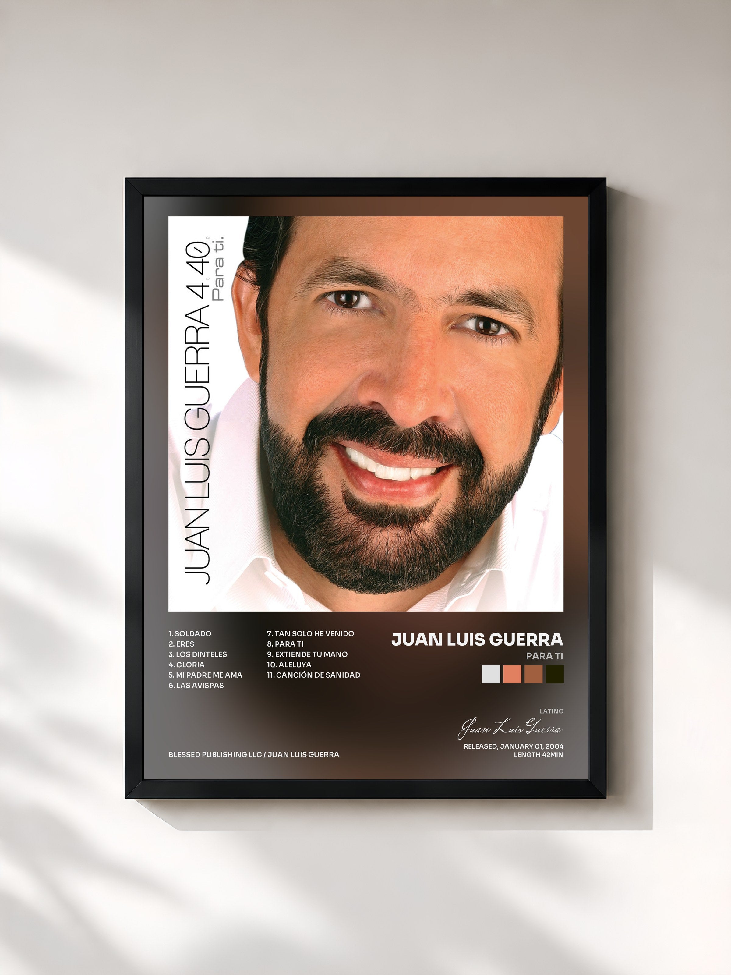 #noir Tableau de l'album Para Ti de Juan Luis Guerra, cadre noir, imprimé et encadré en France