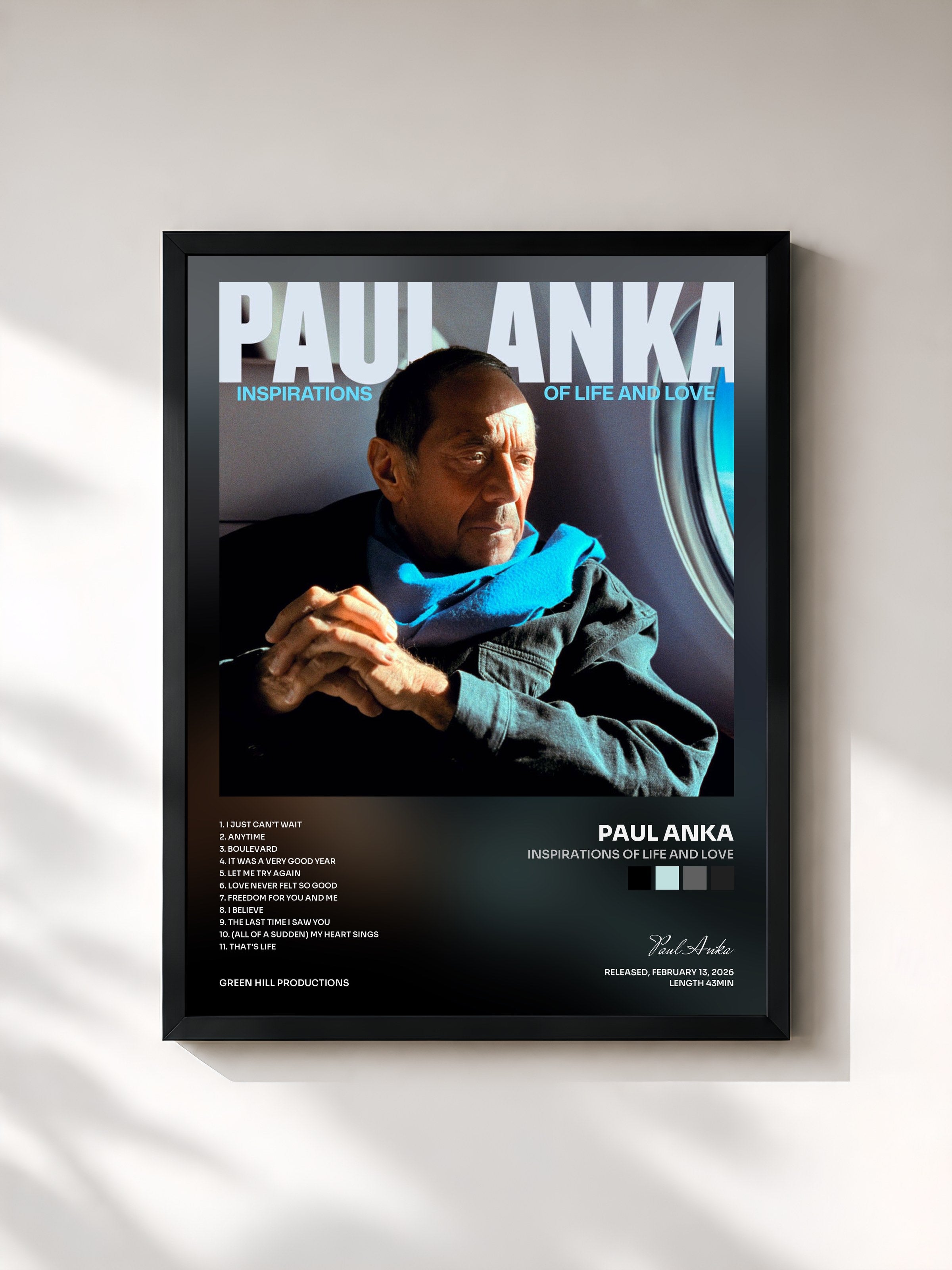 #noir Tableau de l'album Inspirations of Life and Love de Paul Anka, cadre noir, imprimé et encadré en France
