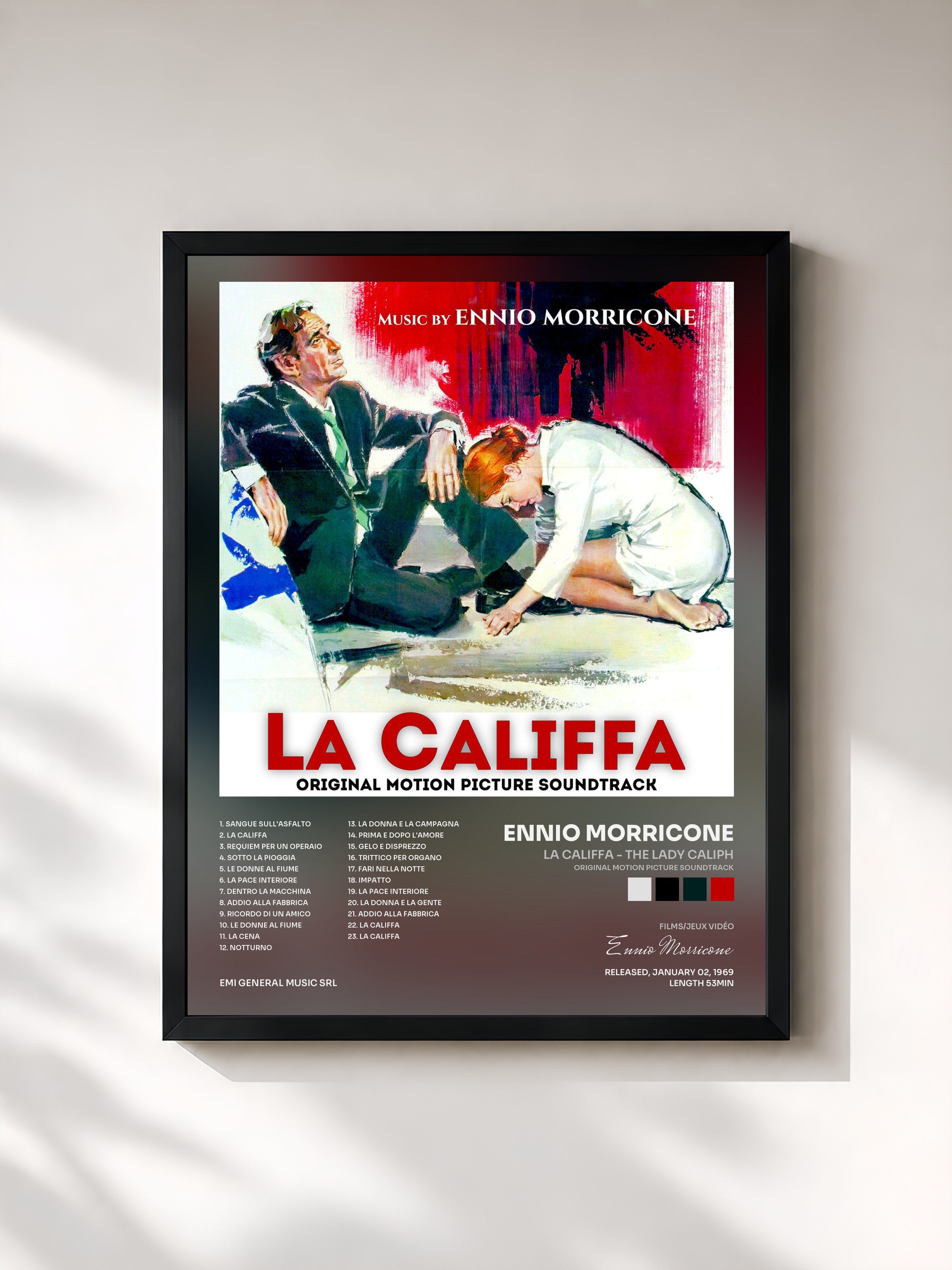 #noir Tableau de l'album La Califfa - The Lady Caliph (Original Motion Picture Soundtrack) de Ennio Morricone, cadre noir, imprimé et encadré en France