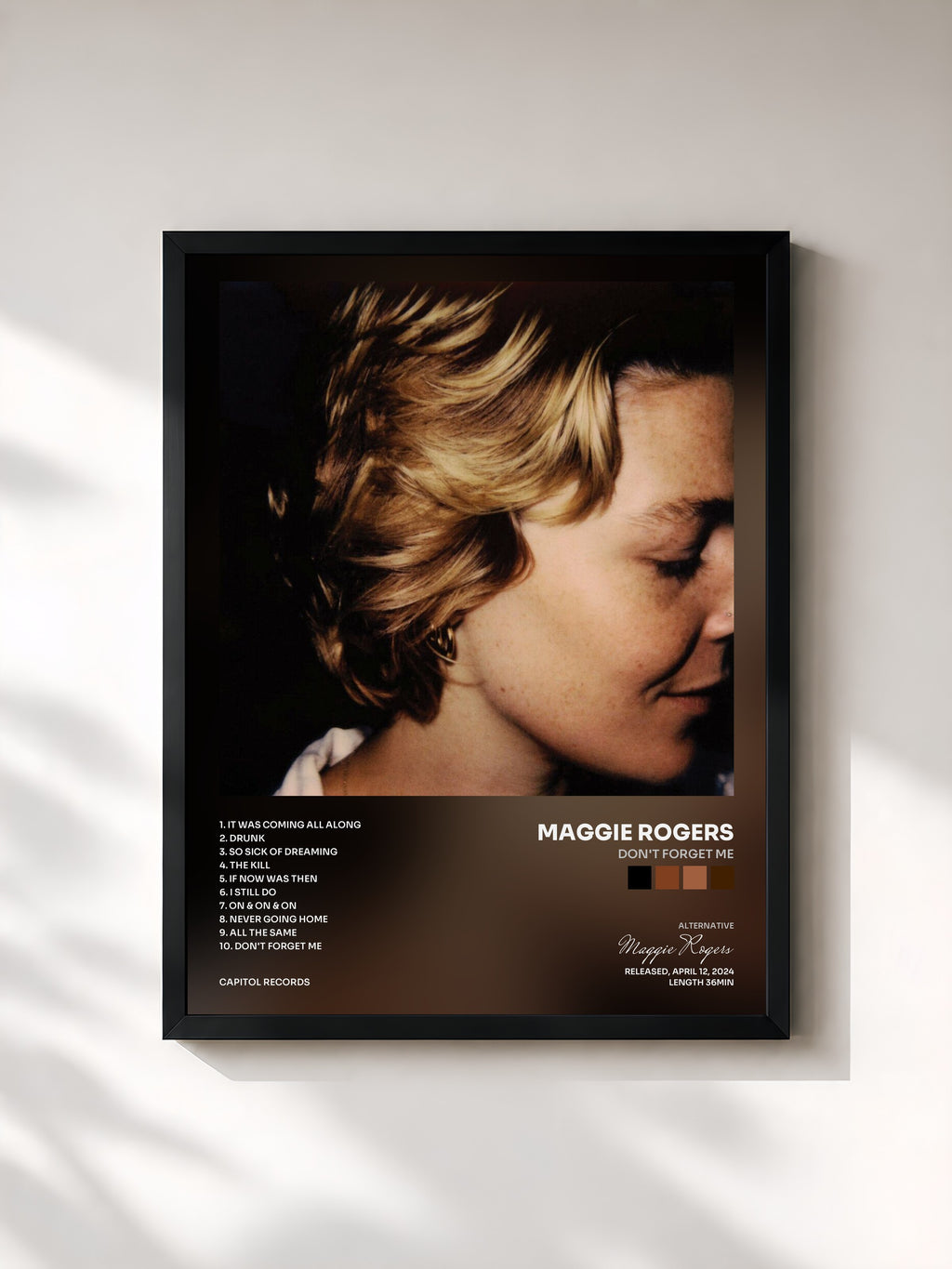 #noir Tableau de l'album Don't Forget Me de Maggie Rogers, cadre noir, imprimé et encadré en France