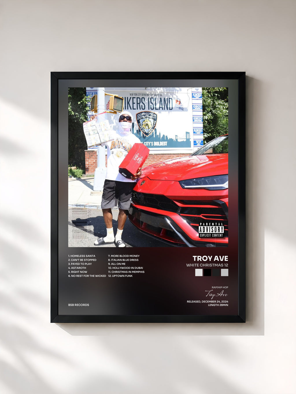 #noir Tableau de l'album White Christmas 12 de Troy Ave, cadre noir, imprimé et encadré en France