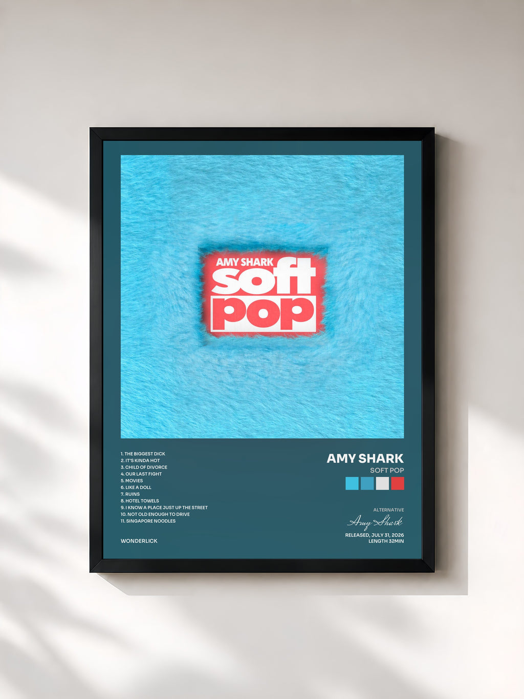 #noir Tableau de l'album soft pop de Amy Shark, cadre noir, imprimé et encadré en France