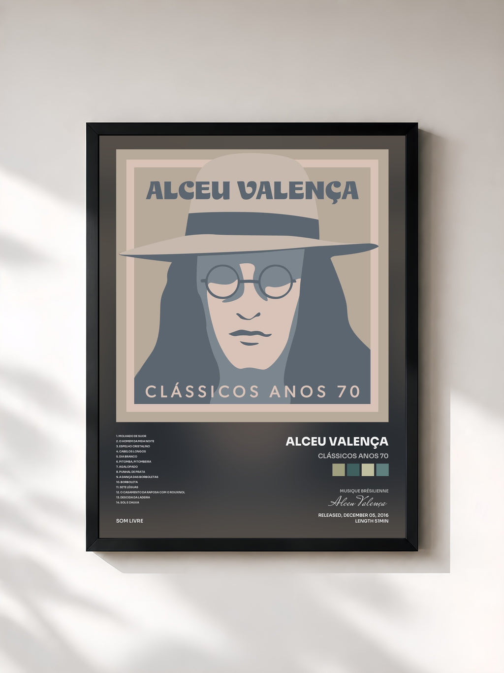 #noir Tableau de l'album Clássicos Anos 70 de Alceu Valença, cadre noir, imprimé et encadré en France