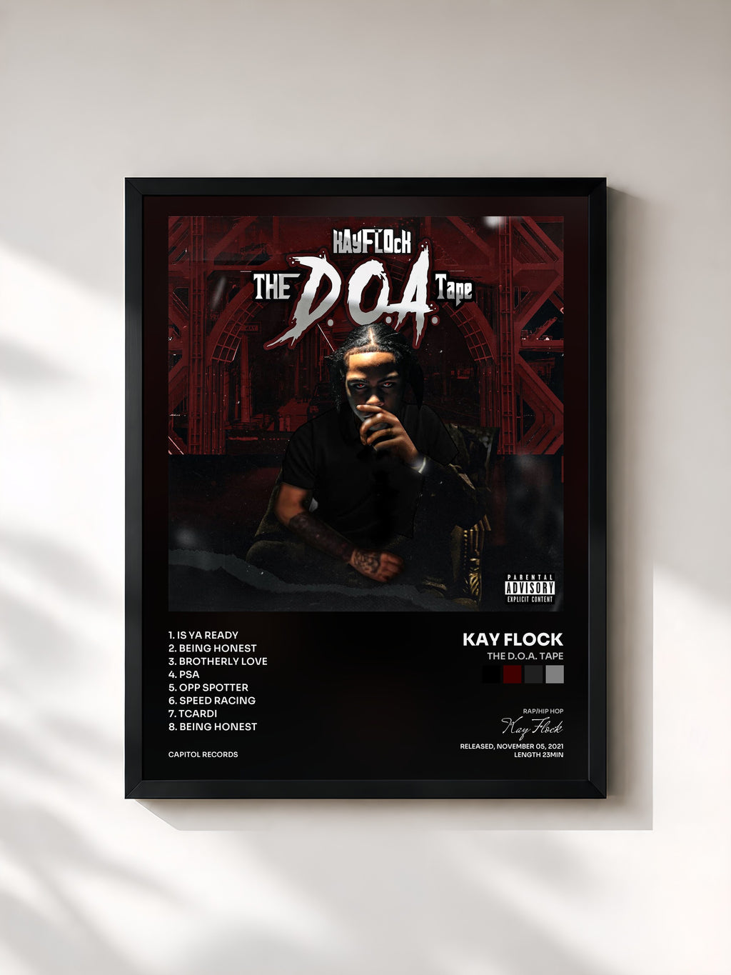 #noir Tableau de l'album The D.O.A. Tape de Kay Flock, cadre noir, imprimé et encadré en France