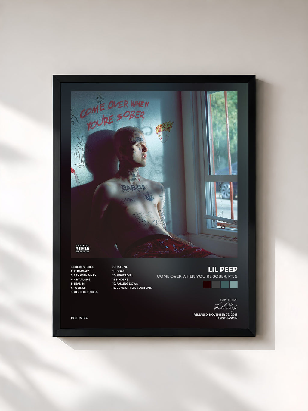 #noir Tableau de l'album Come Over When You're Sober, Pt. 2 de Lil Peep, cadre noir, imprimé et encadré en France