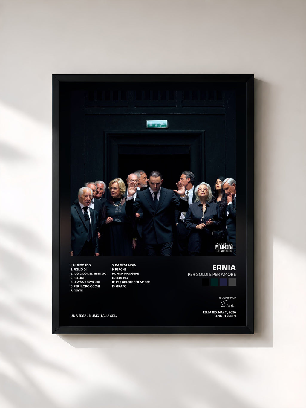 #noir Tableau de l'album PER SOLDI E PER AMORE de Ernia, cadre noir, imprimé et encadré en France