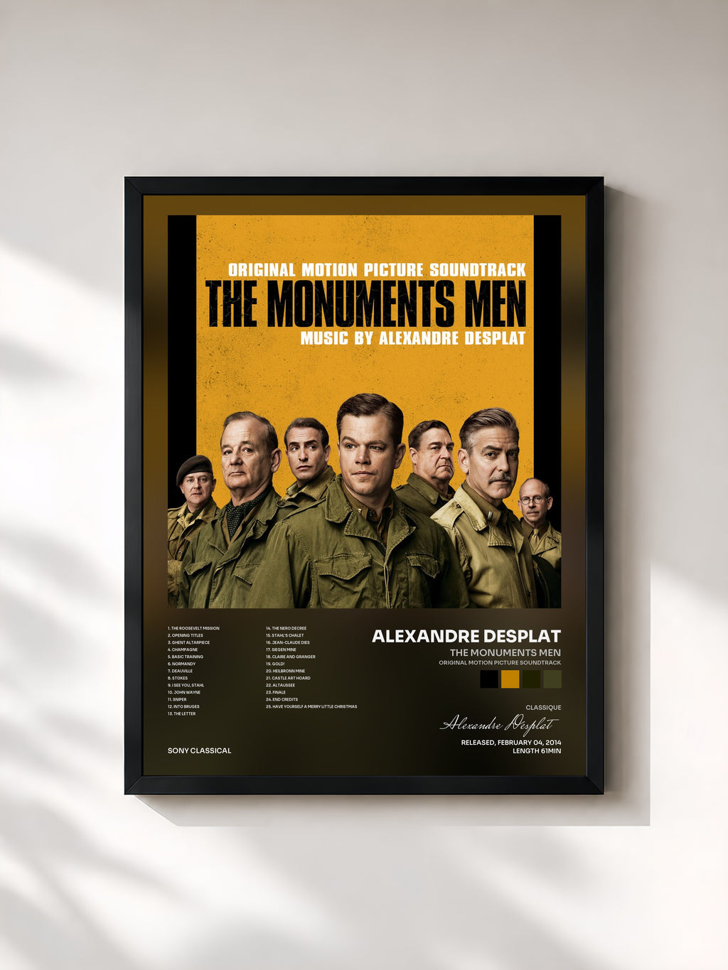#noir Tableau de l'album The Monuments Men (Original Motion Picture Soundtrack) de Alexandre Desplat, cadre noir, imprimé et encadré en France
