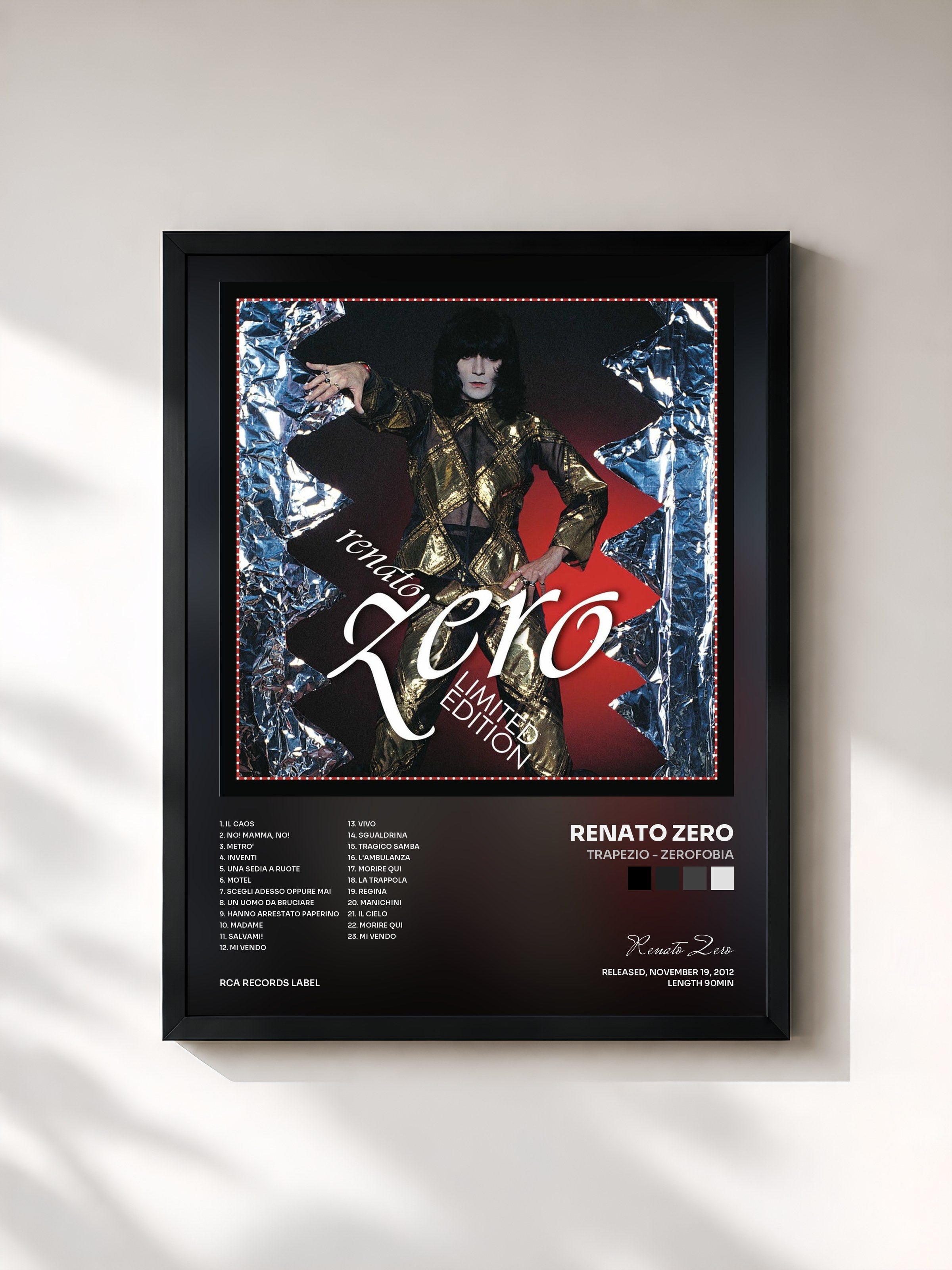 #noir Tableau de l'album Trapezio - Zerofobia de Renato Zero, cadre noir, imprimé et encadré en France