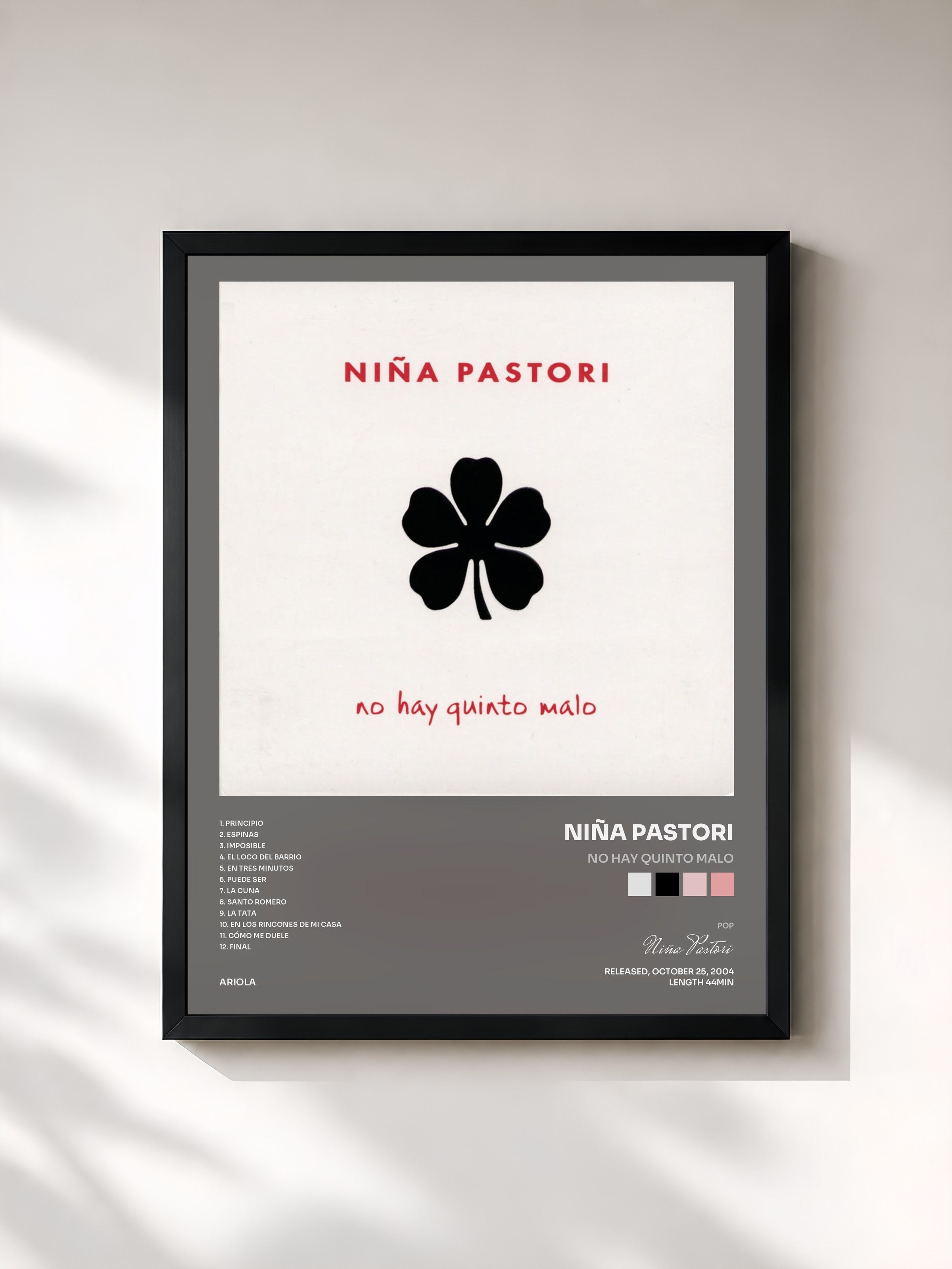 #noir Tableau de l'album No Hay Quinto Malo de Niña Pastori, cadre noir, imprimé et encadré en France