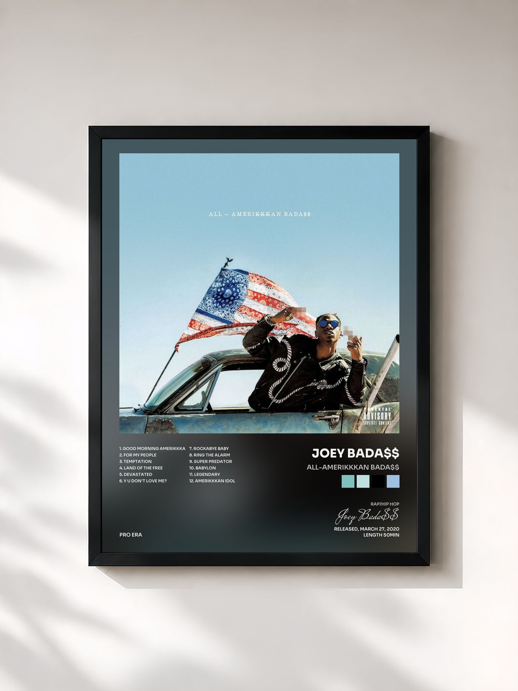 #noir Tableau de l'album ALL-AMERIKKKAN BADA$$ de Joey Bada$$, cadre noir, imprimé et encadré en France