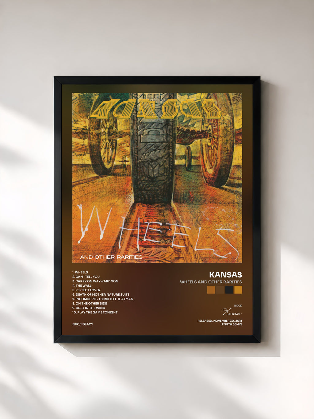 #noir Tableau de l'album Wheels and Other Rarities de Kansas, cadre noir, imprimé et encadré en France
