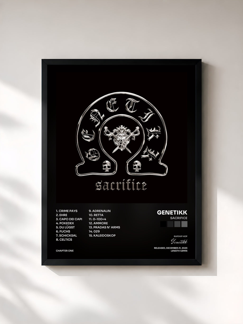 #noir Tableau de l'album SACRIFICE de Genetikk, cadre noir, imprimé et encadré en France