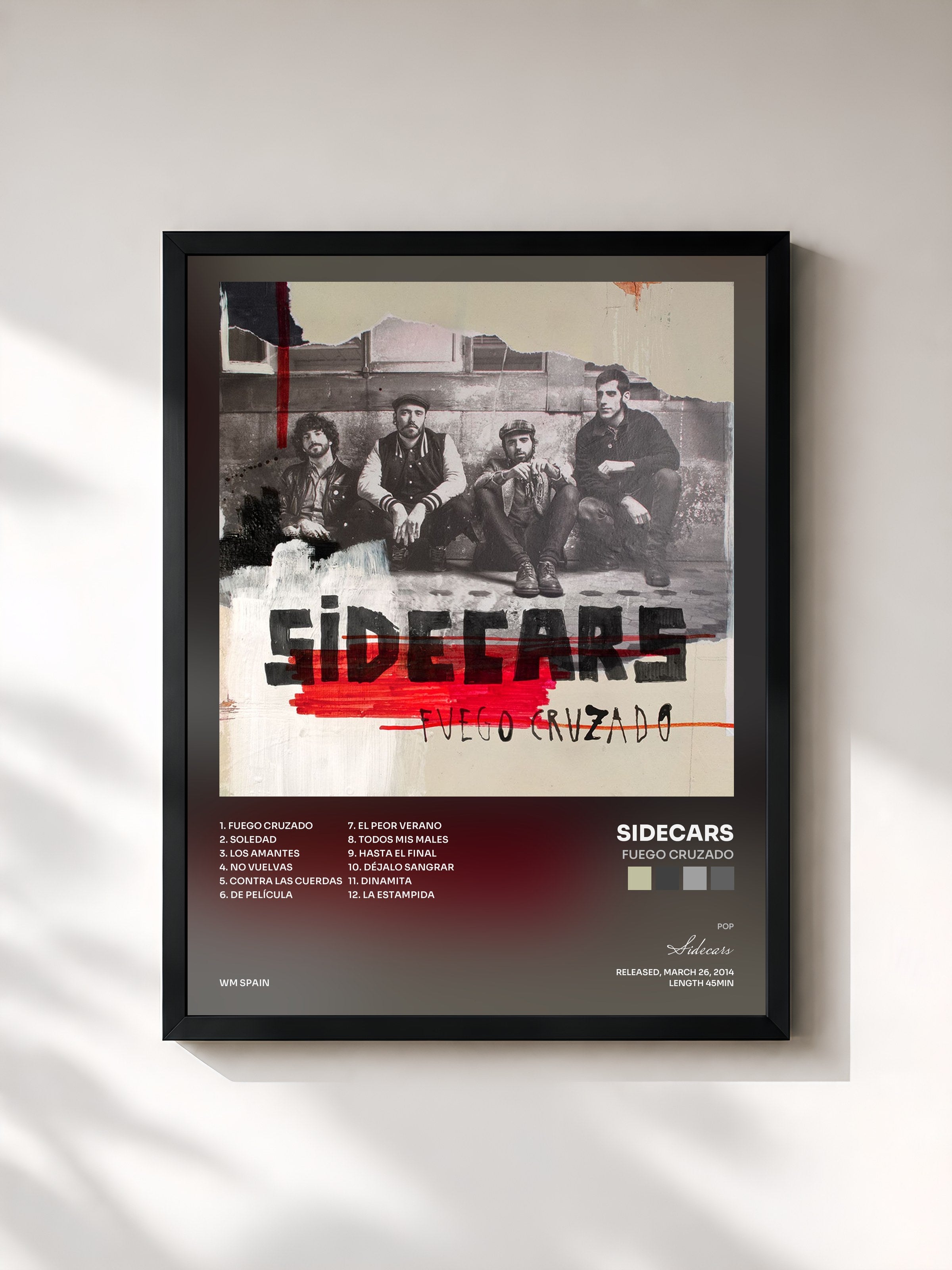 #noir Tableau de l'album Fuego cruzado de Sidecars, cadre noir, imprimé et encadré en France