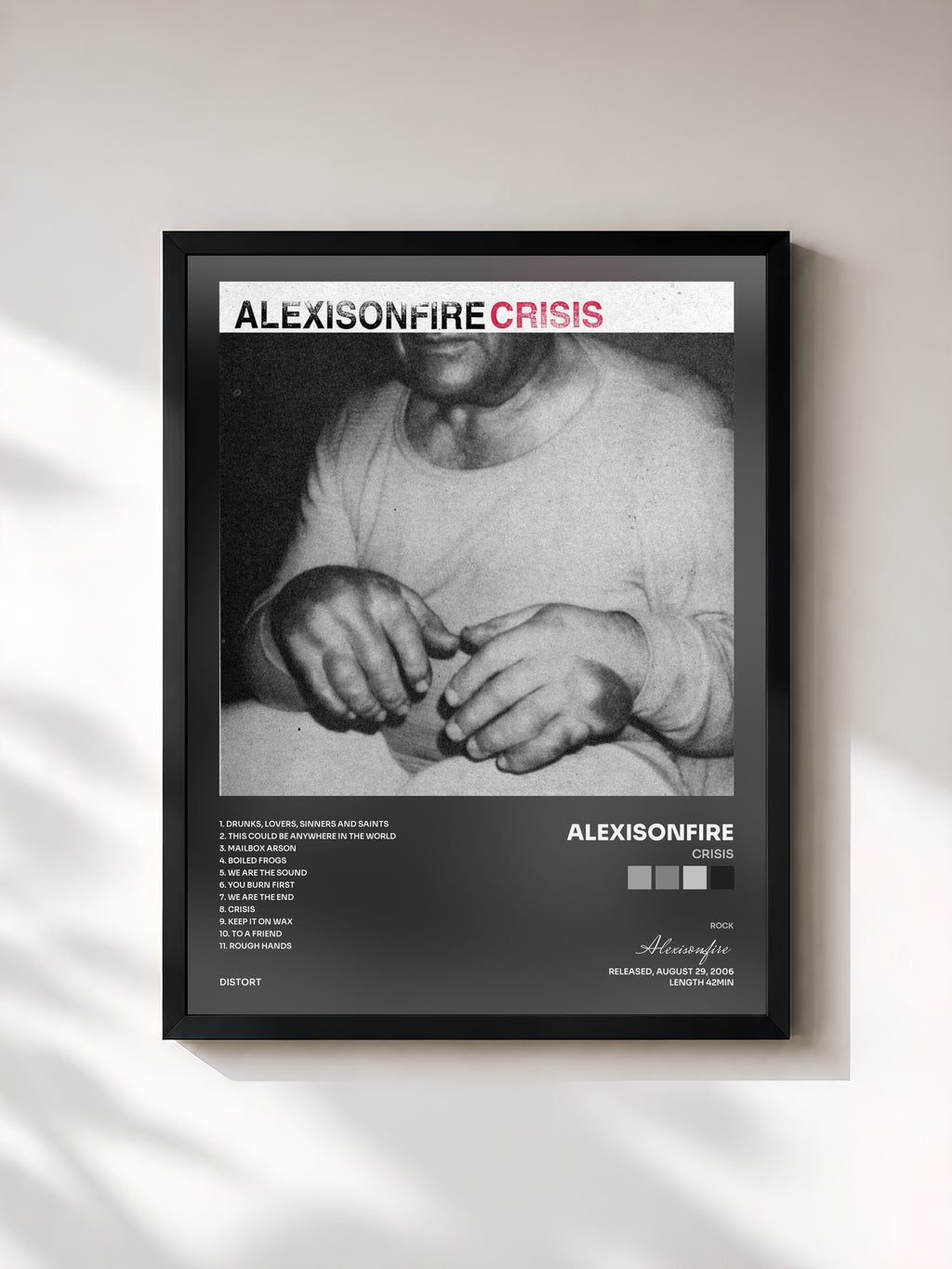 #noir Tableau de l'album Crisis de Alexisonfire, cadre noir, imprimé et encadré en France