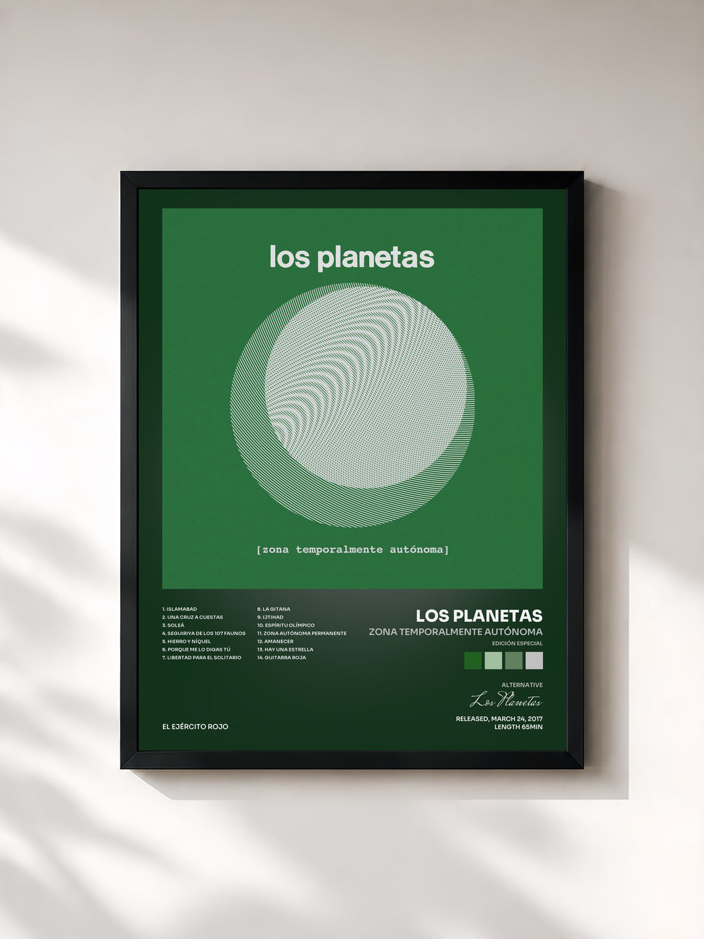 #noir Tableau de l'album Zona Temporalmente Autónoma (Edición Especial) de Los Planetas, cadre noir, imprimé et encadré en France