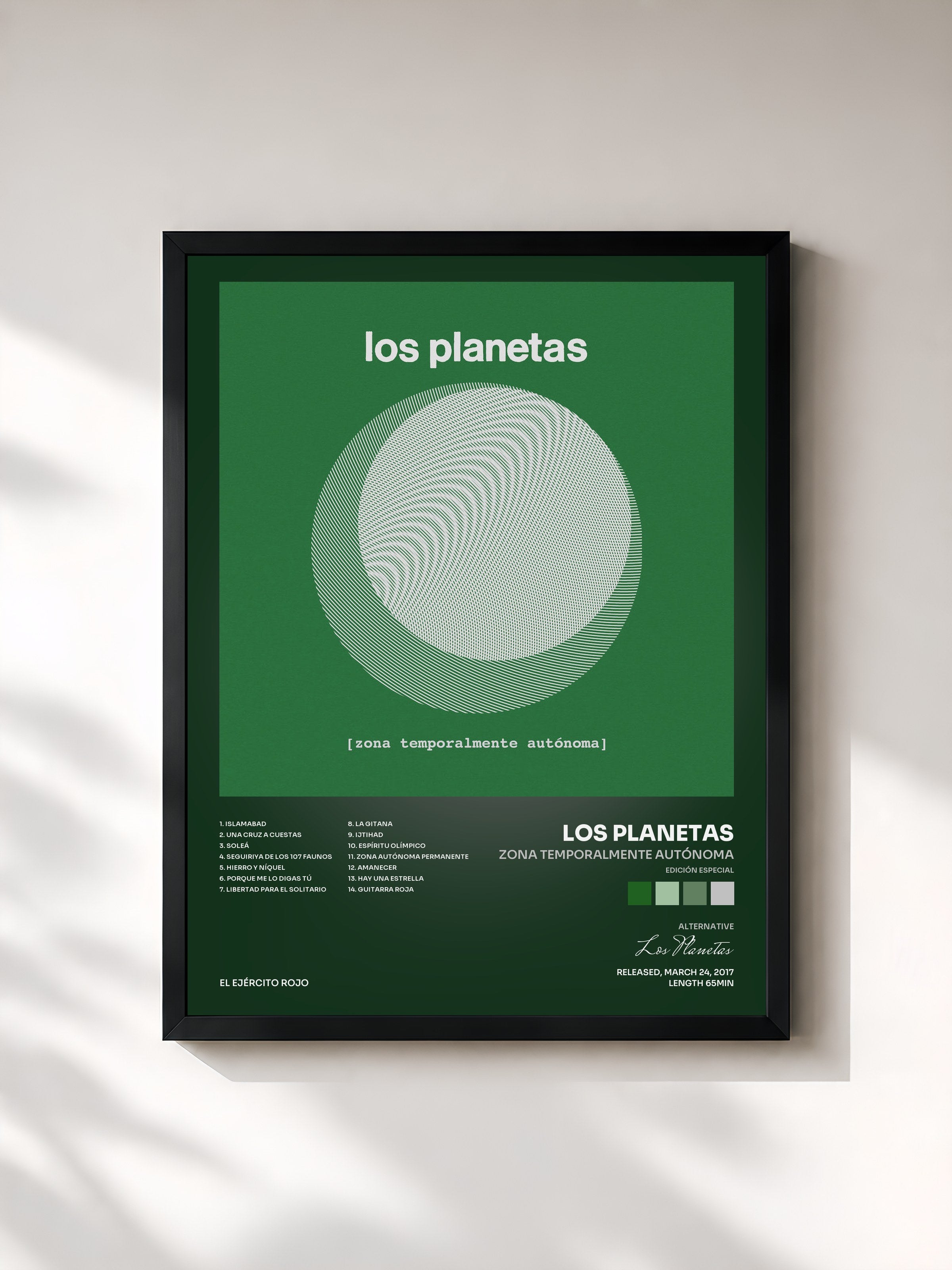 #noir Tableau de l'album Zona Temporalmente Autónoma (Edición Especial) de Los Planetas, cadre noir, imprimé et encadré en France