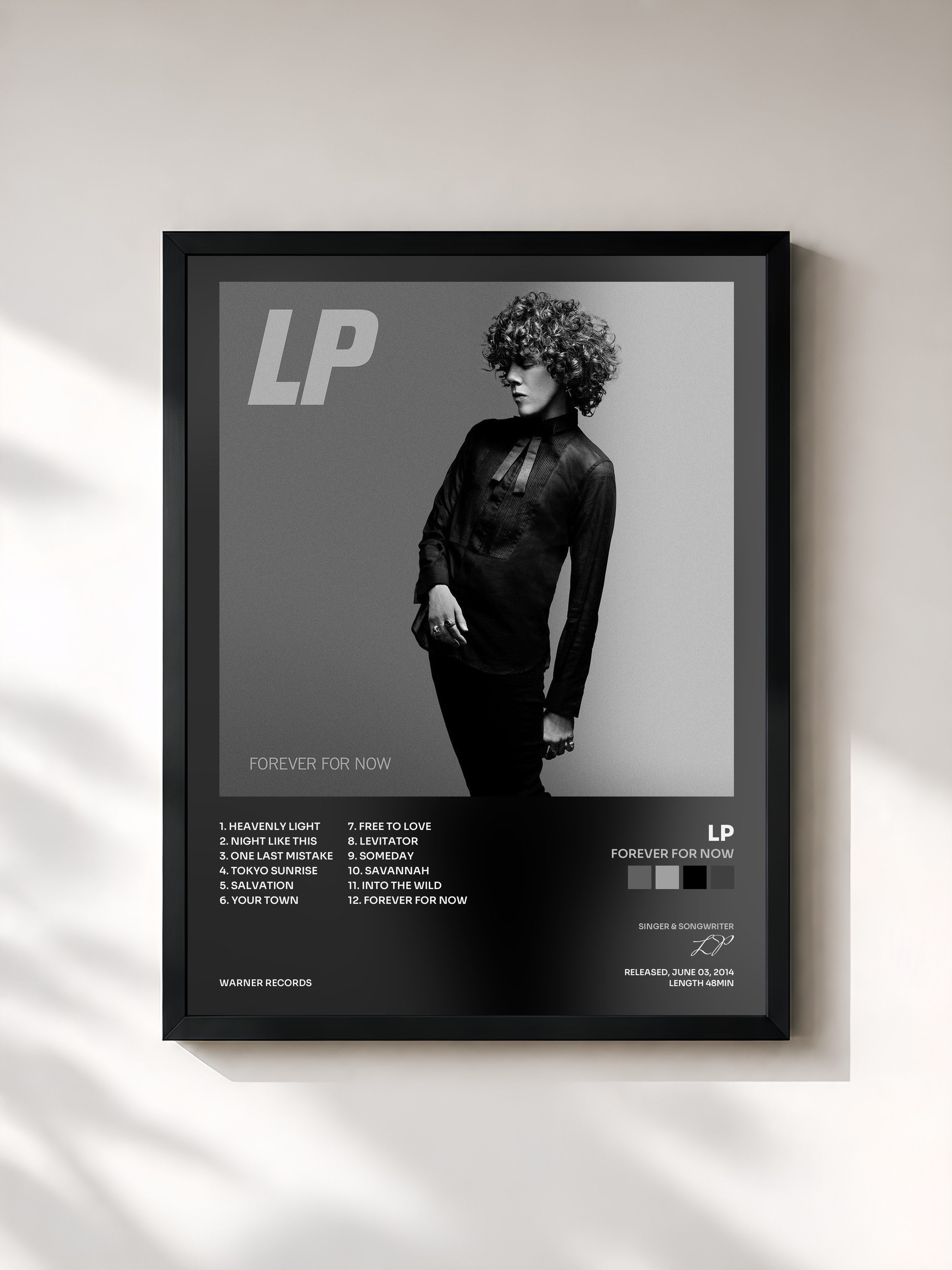 #noir Tableau de l'album Forever for Now de LP, cadre noir, imprimé et encadré en France
