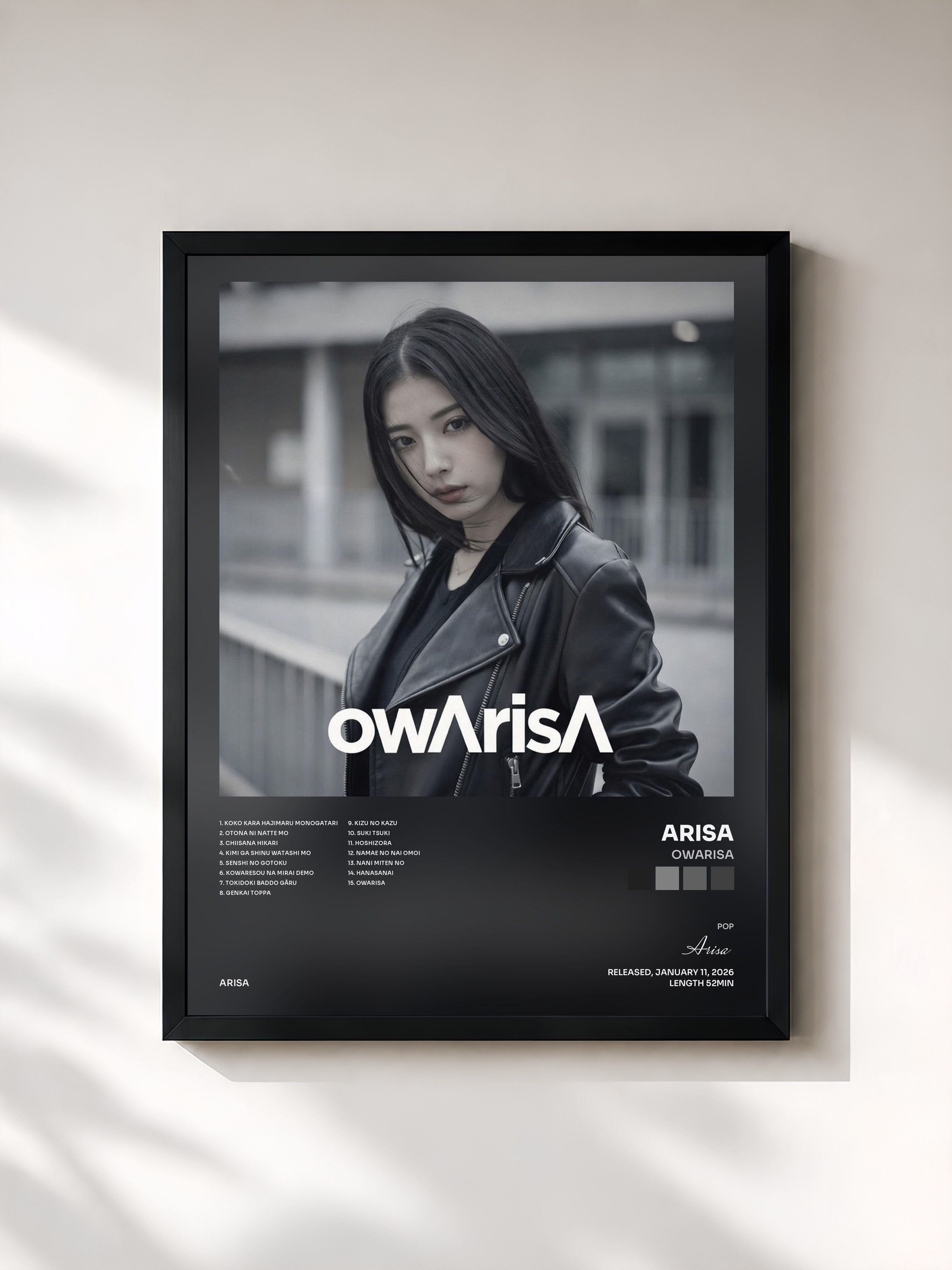 #noir Tableau de l'album owArisA de Arisa, cadre noir, imprimé et encadré en France