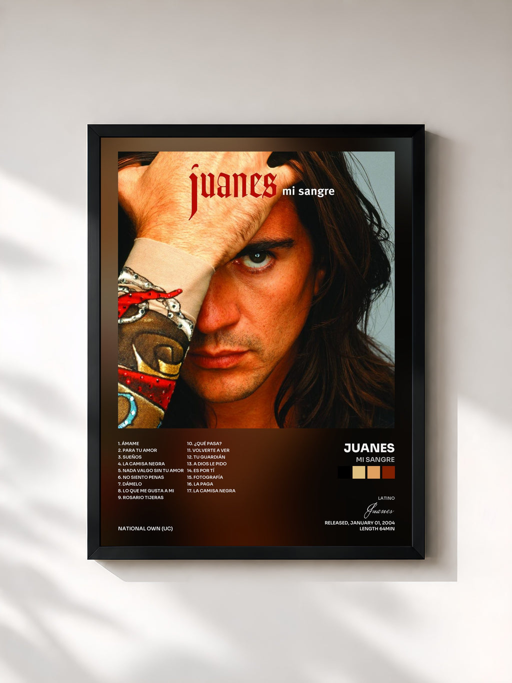 #noir Tableau de l'album Mi Sangre de Juanes, cadre noir, imprimé et encadré en France