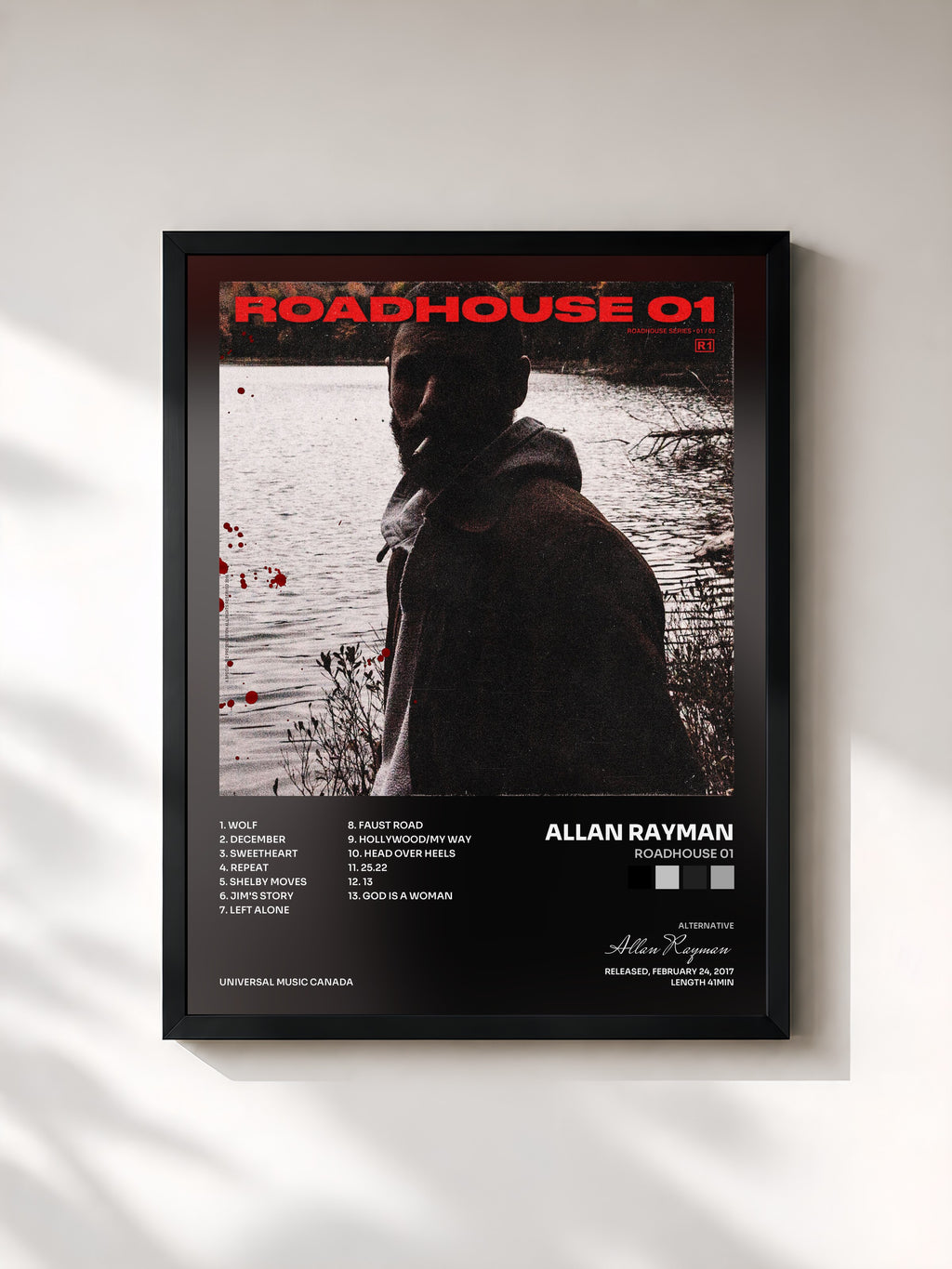 #noir Tableau de l'album Roadhouse 01 de Allan Rayman, cadre noir, imprimé et encadré en France