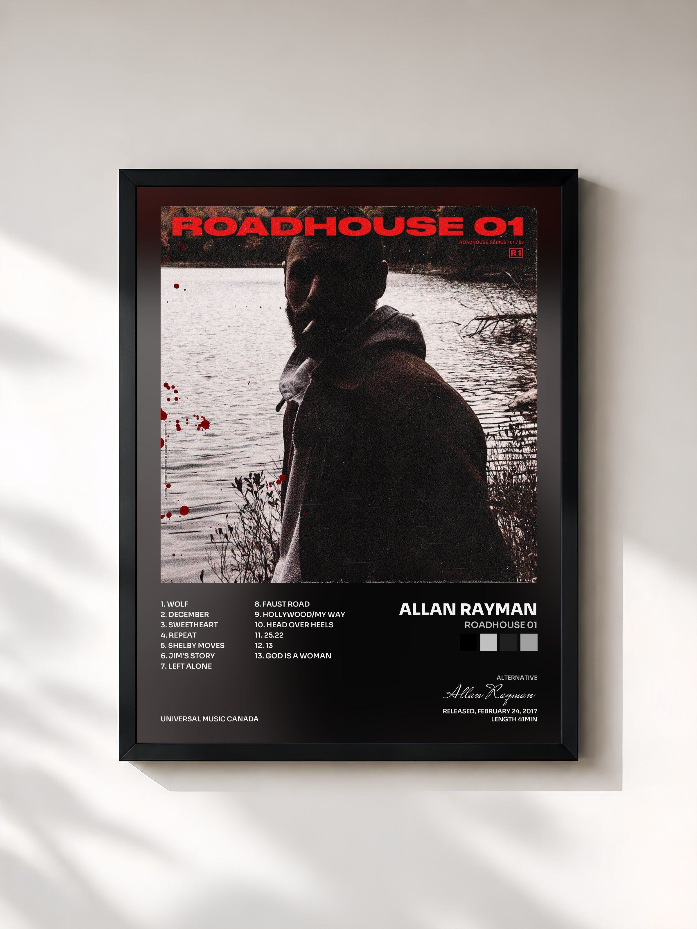 #noir Tableau de l'album Roadhouse 01 de Allan Rayman, cadre noir, imprimé et encadré en France