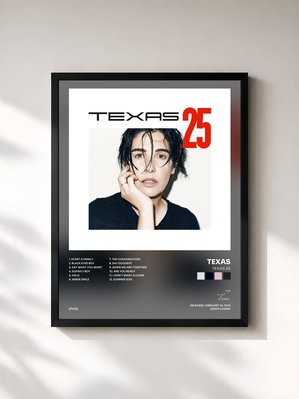 #noir Tableau de l'album TEXAS 25 de Texas, cadre noir, imprimé et encadré en France