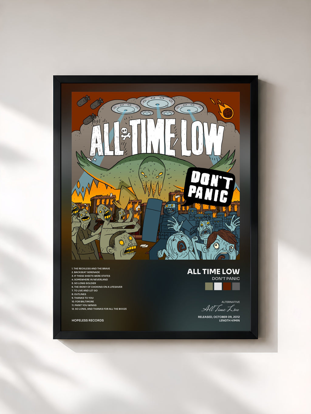 #noir Tableau de l'album Don't Panic de All Time Low, cadre noir, imprimé et encadré en France