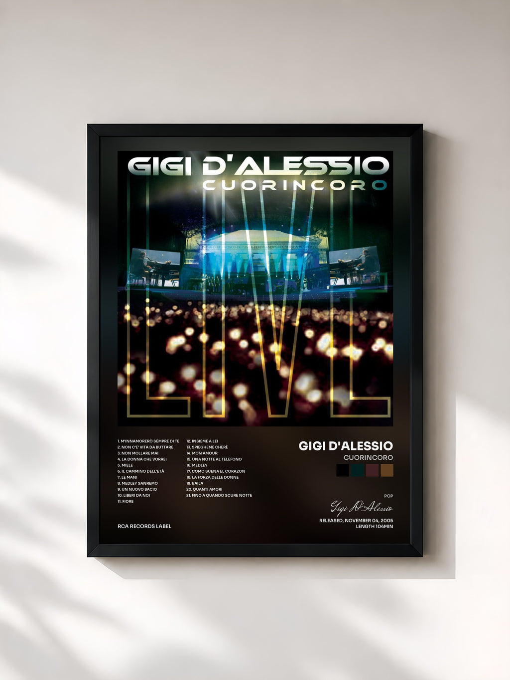 #noir Tableau de l'album Cuorincoro de Gigi D'Alessio, cadre noir, imprimé et encadré en France