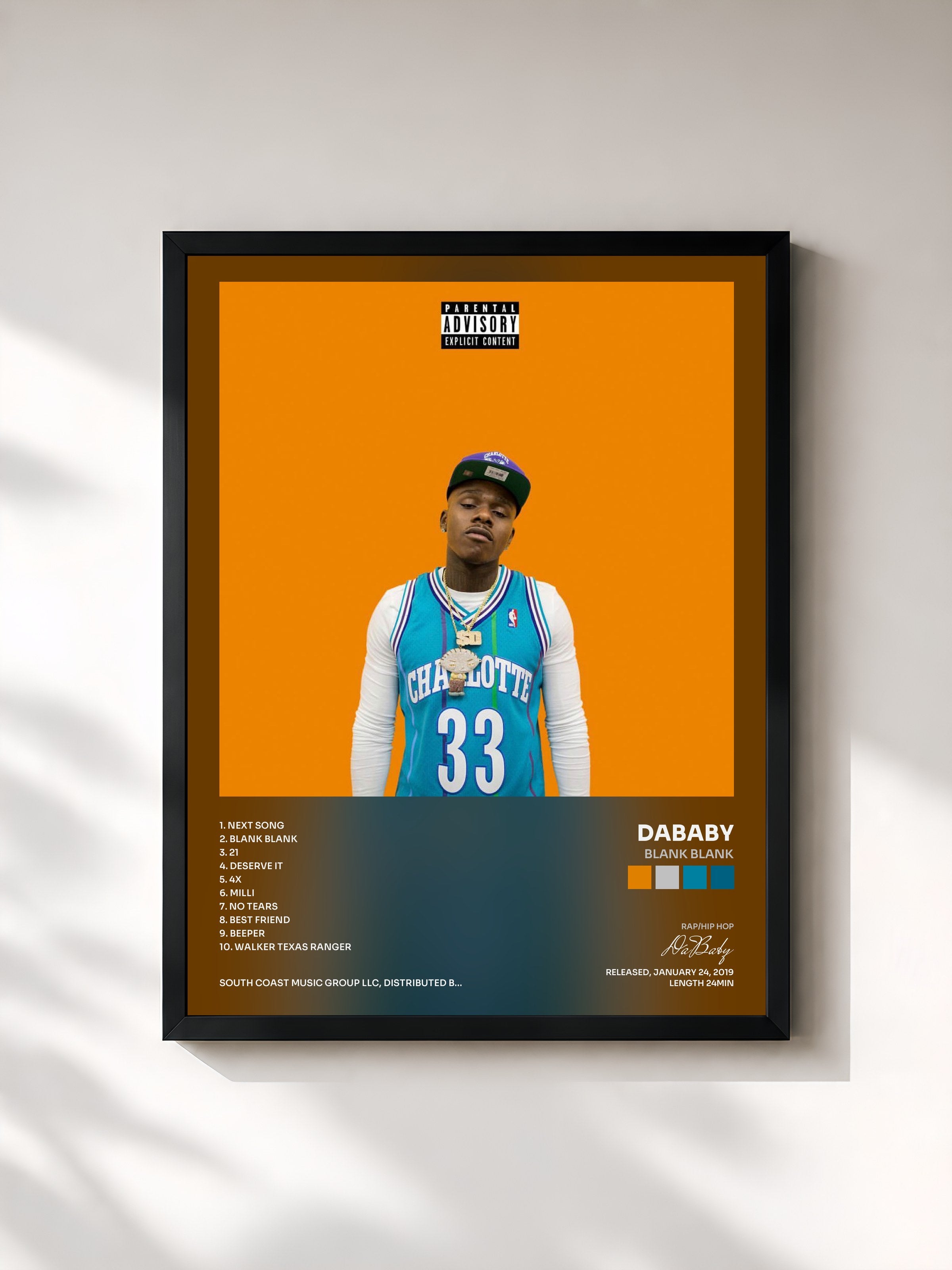 #noir Tableau de l'album Blank Blank de DaBaby, cadre noir, imprimé et encadré en France