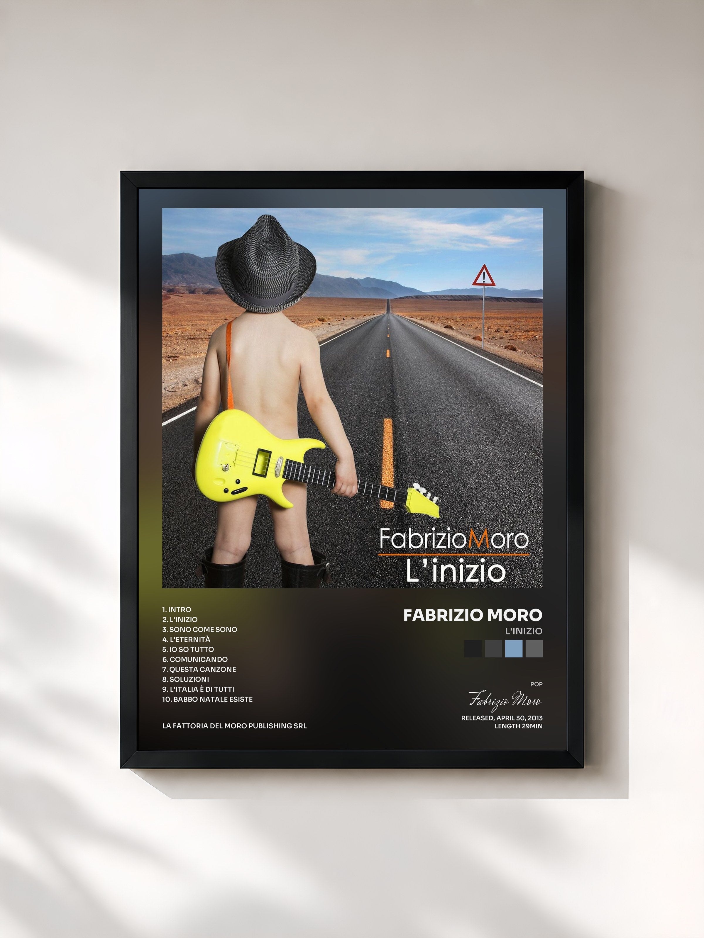 #noir Tableau de l'album L'inizio de Fabrizio Moro, cadre noir, imprimé et encadré en France