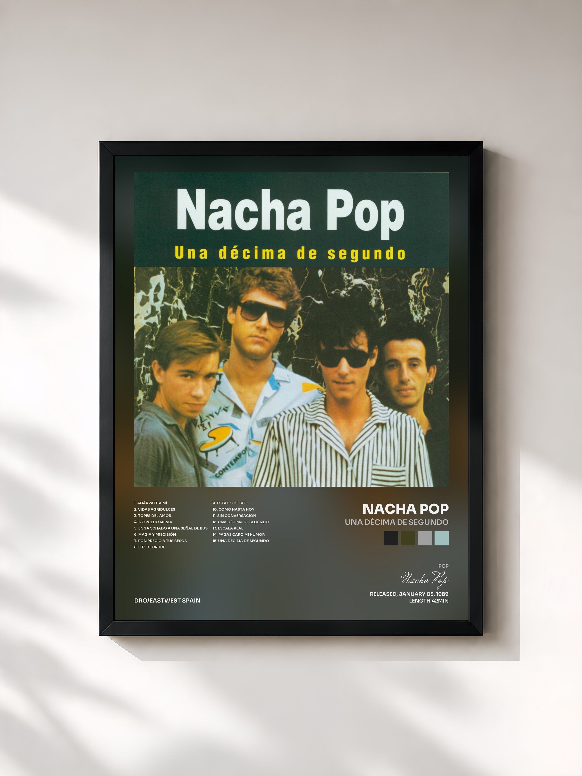 #noir Tableau de l'album Una Décima de Segundo de Nacha Pop, cadre noir, imprimé et encadré en France