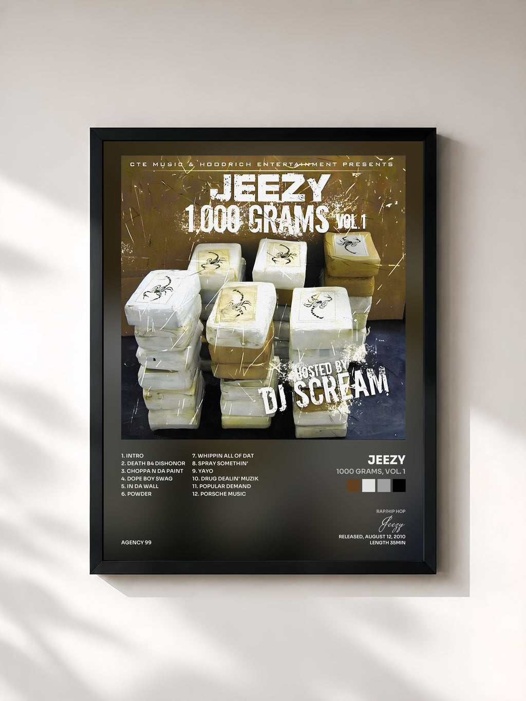 #noir Tableau de l'album 1000 Grams, Vol. 1 de Jeezy, cadre noir, imprimé et encadré en France