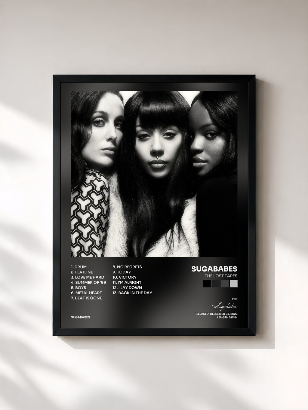 #noir Tableau de l'album The Lost Tapes de Sugababes, cadre noir, imprimé et encadré en France