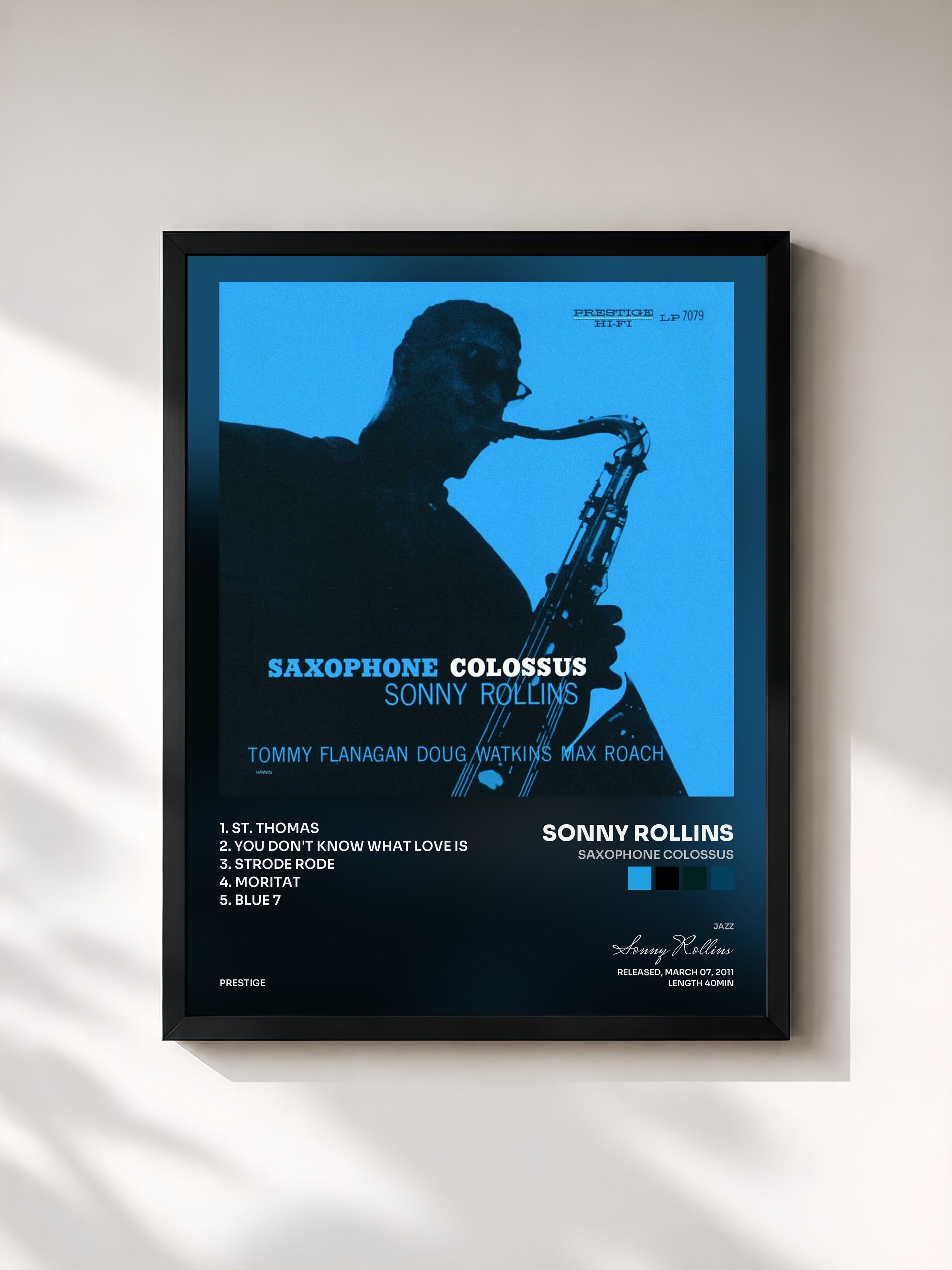 #noir Tableau de l'album Saxophone Colossus de Sonny Rollins, cadre noir, imprimé et encadré en France