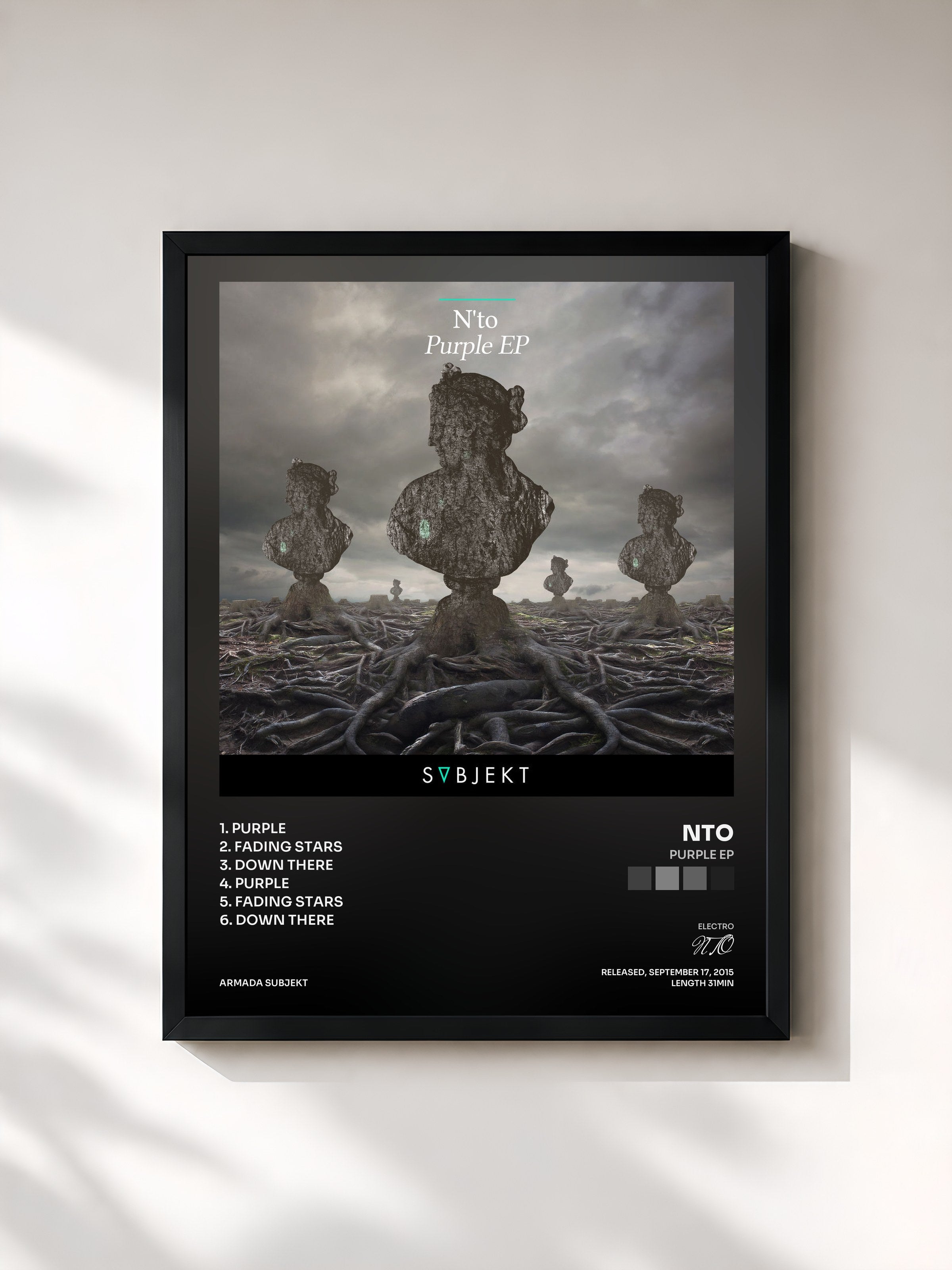 #noir Tableau de l'album Purple EP de NTO, cadre noir, imprimé et encadré en France