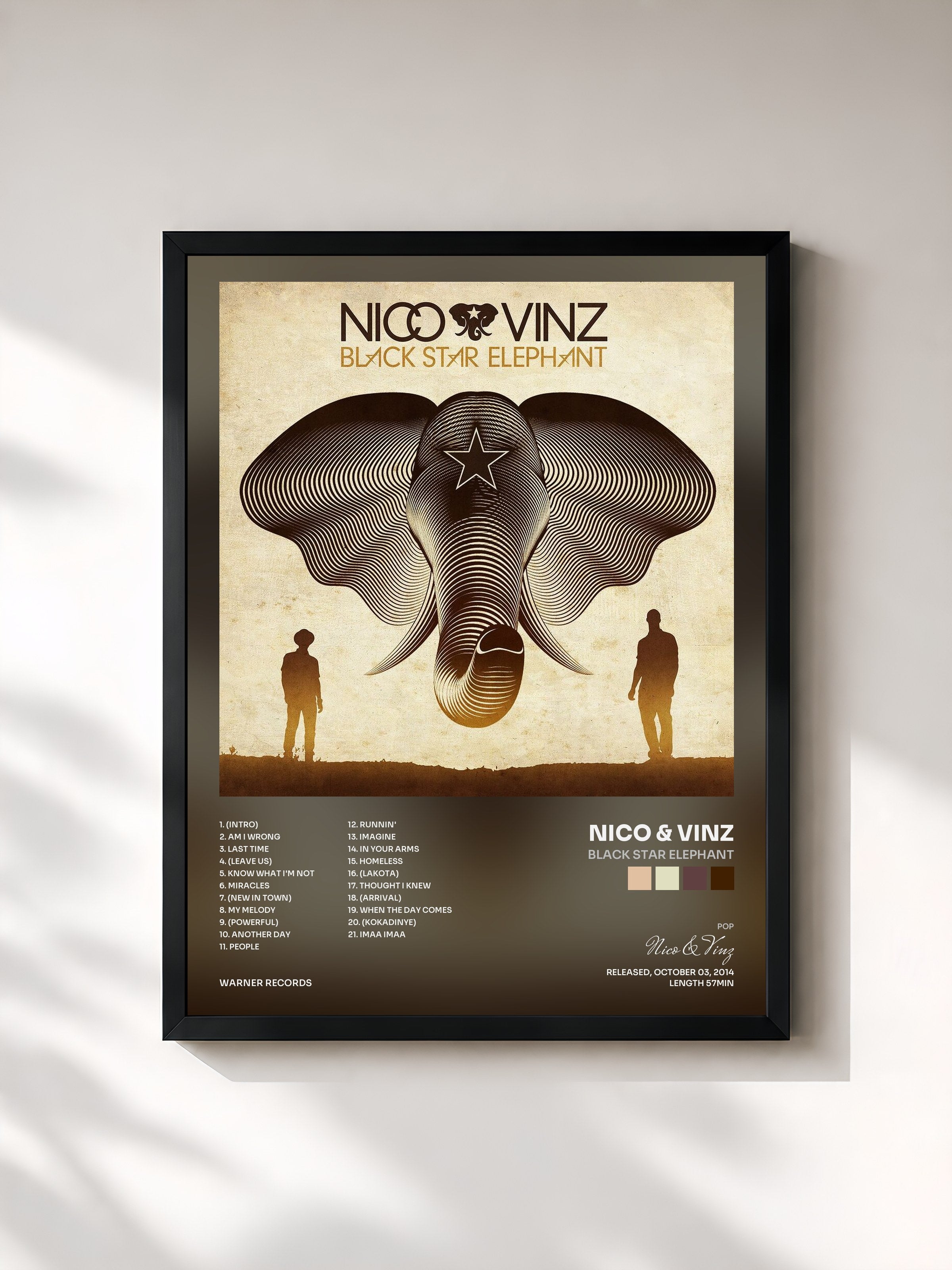 #noir Tableau de l'album Black Star Elephant de Nico & Vinz, cadre noir, imprimé et encadré en France