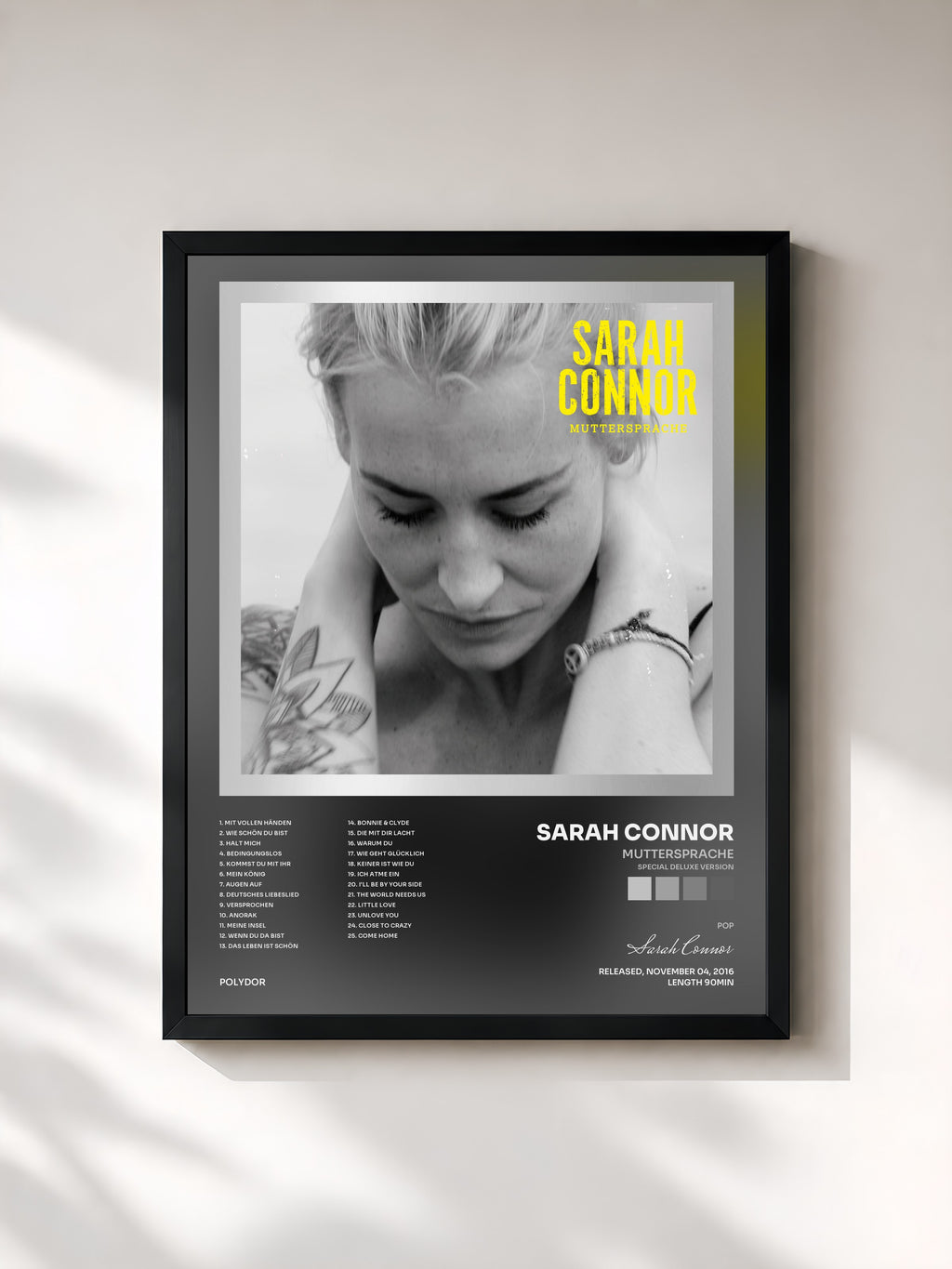 #noir Tableau de l'album Muttersprache (Special Deluxe Version) de Sarah Connor, cadre noir, imprimé et encadré en France