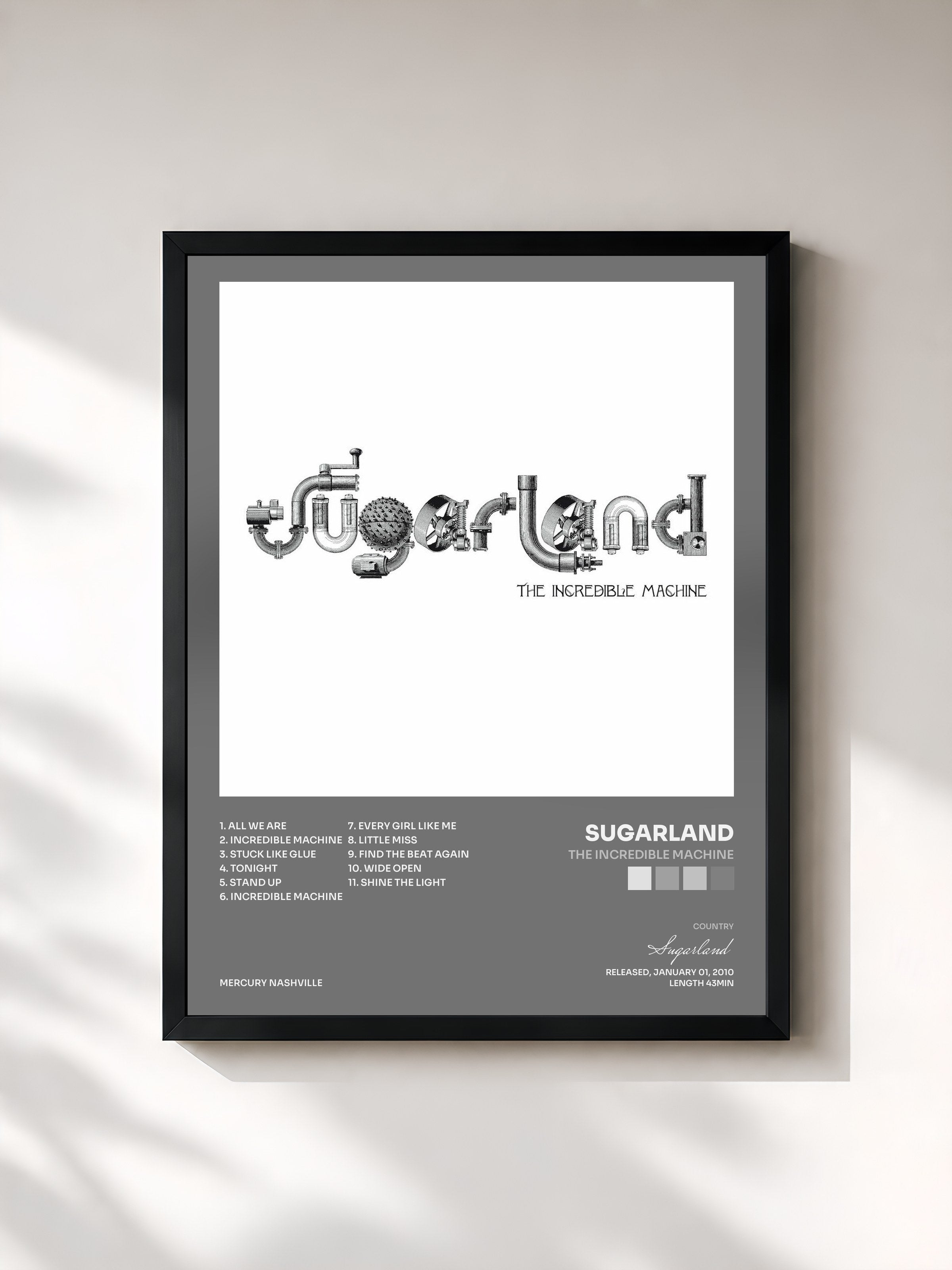 #noir Tableau de l'album The Incredible Machine de Sugarland, cadre noir, imprimé et encadré en France