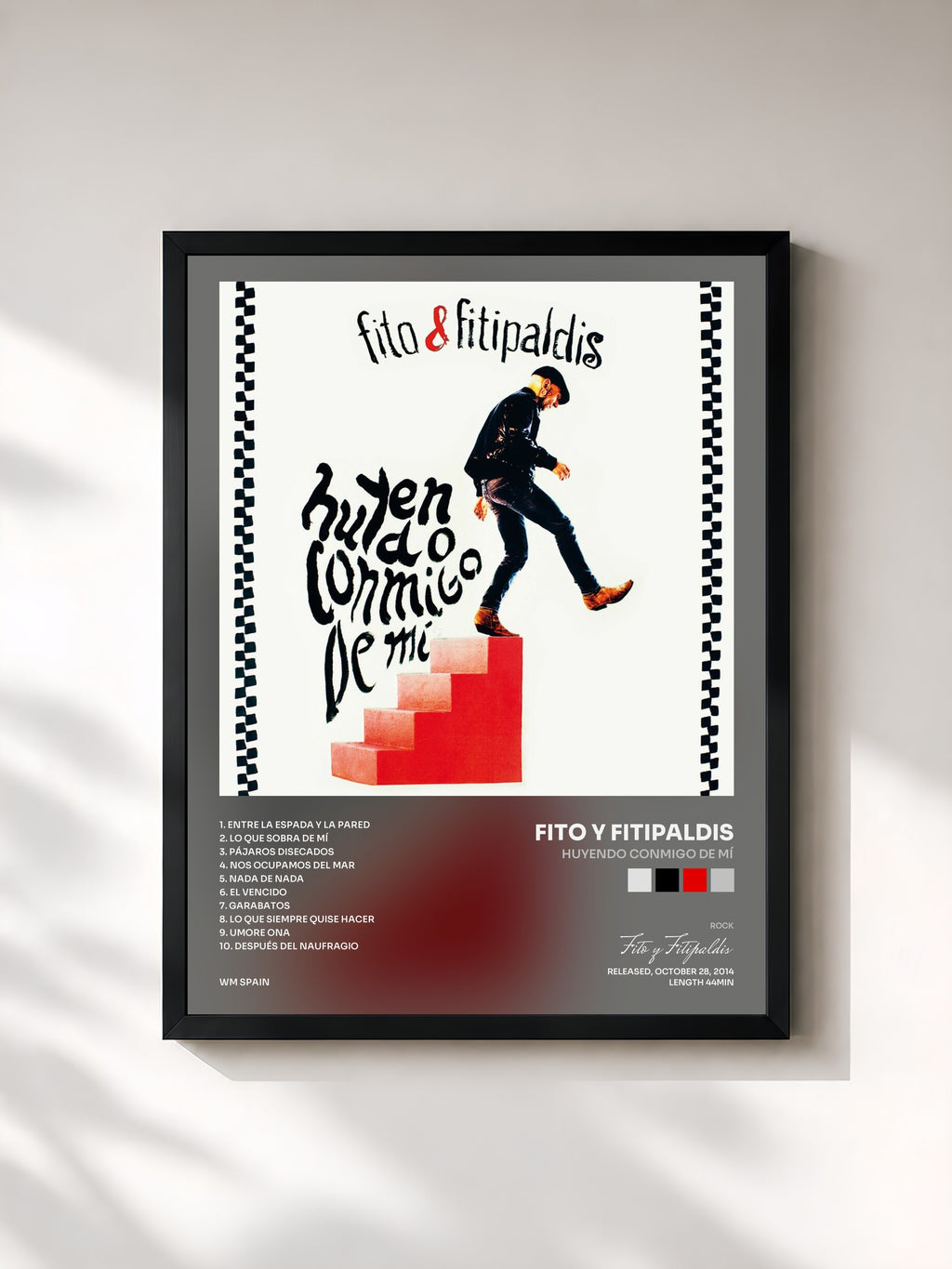 #noir Tableau de l'album Huyendo conmigo de mí de Fito y Fitipaldis, cadre noir, imprimé et encadré en France