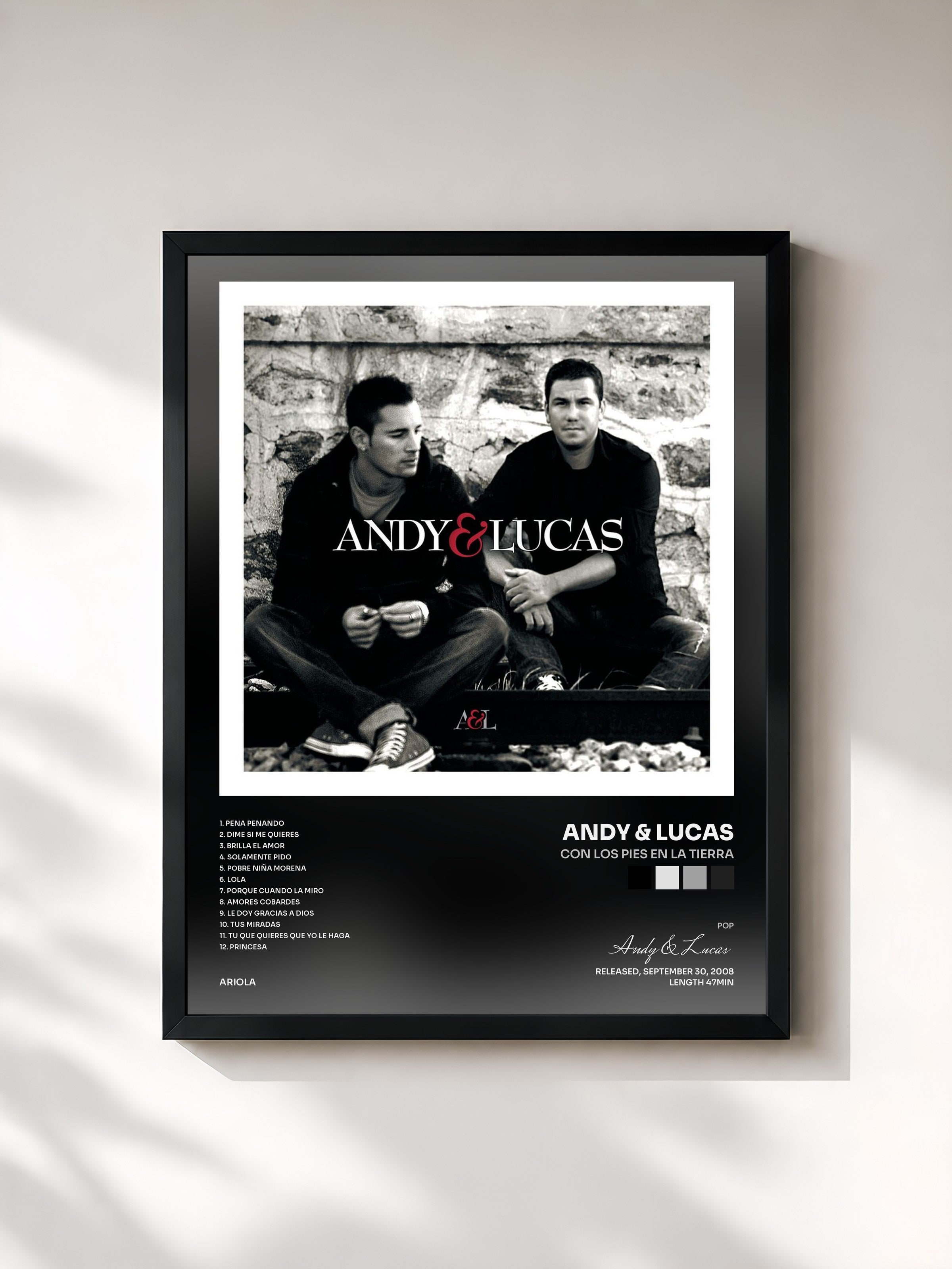 #noir Tableau de l'album Con Los Pies En La Tierra de Andy & Lucas, cadre noir, imprimé et encadré en France