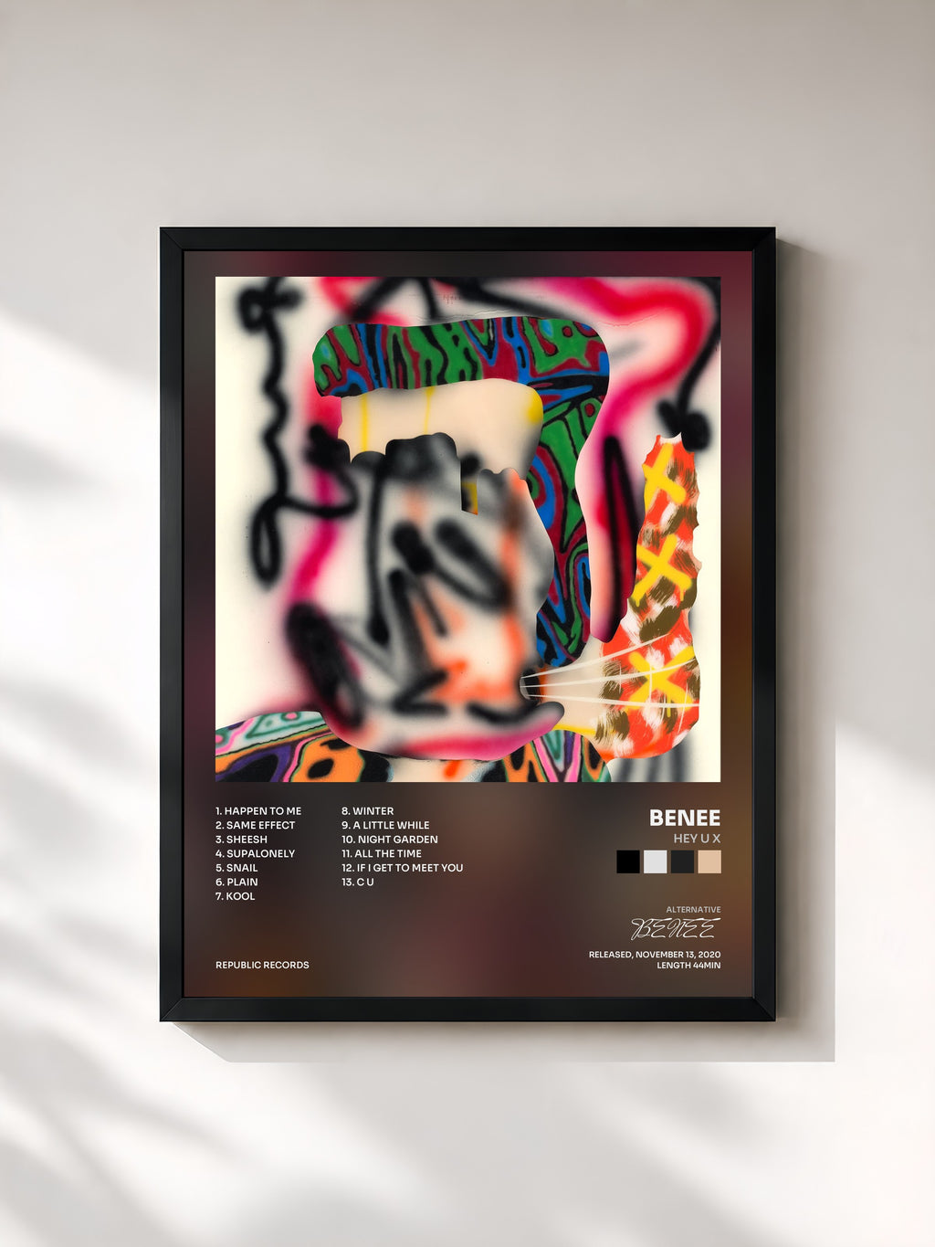 #noir Tableau de l'album Hey u x de BENEE, cadre noir, imprimé et encadré en France