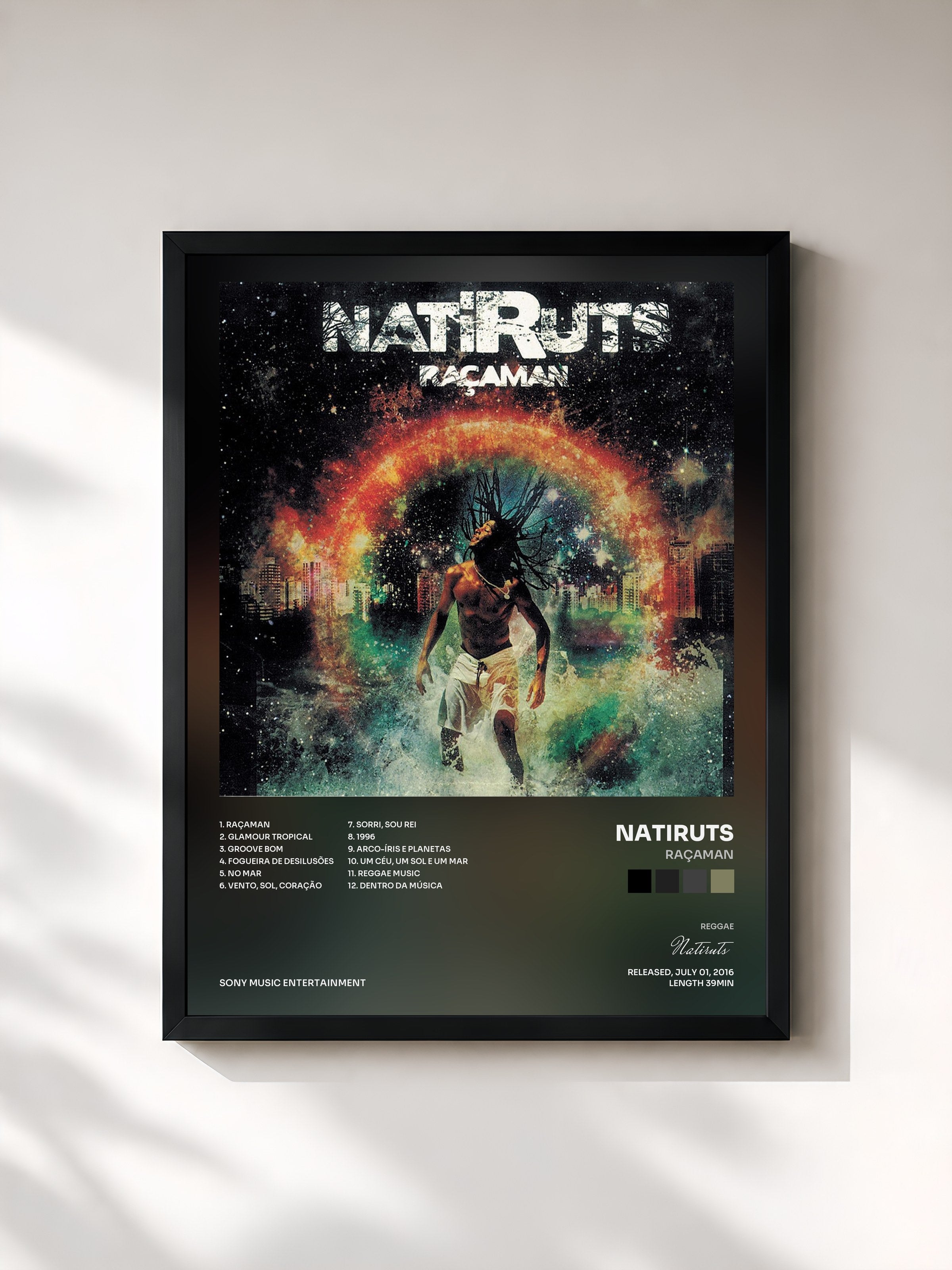 #noir Tableau de l'album Raçaman de Natiruts, cadre noir, imprimé et encadré en France
