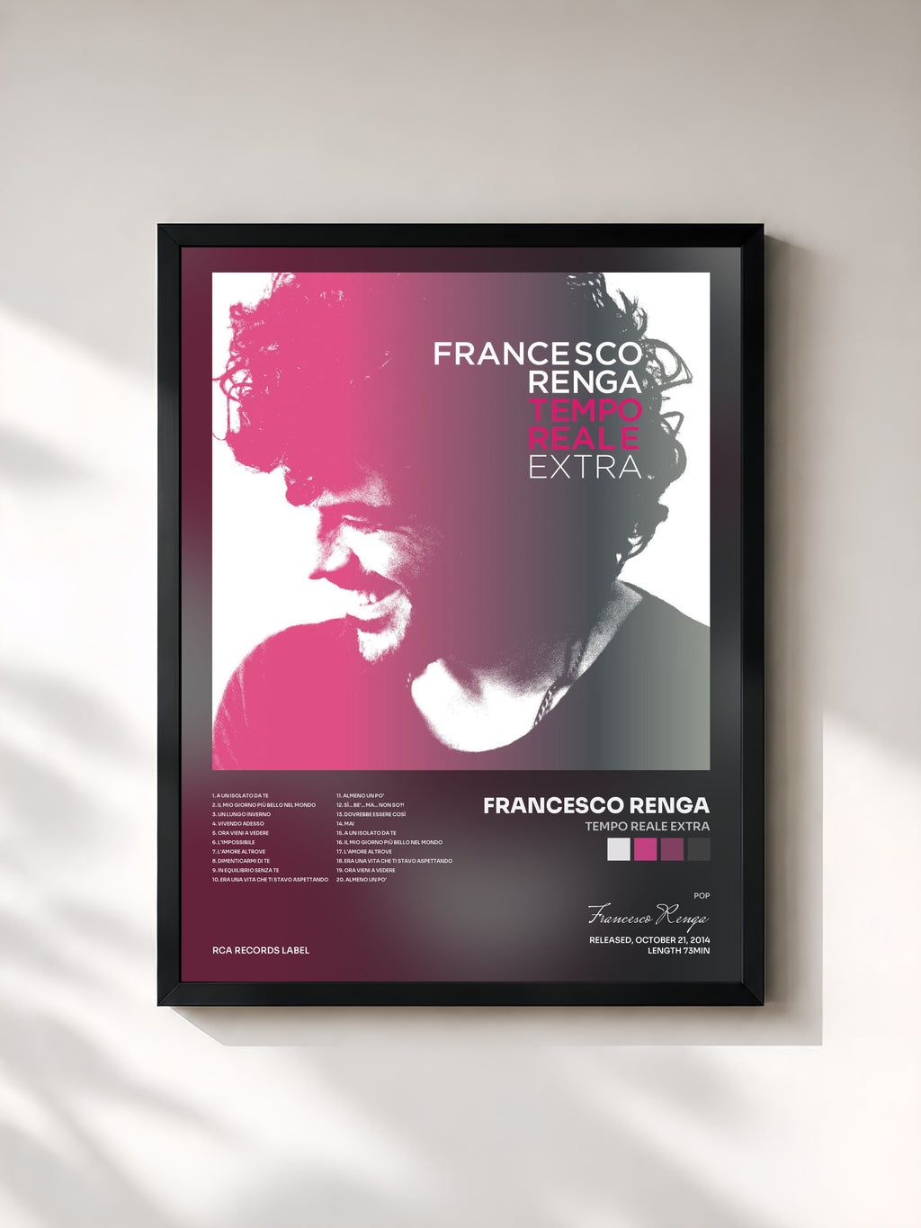 #noir Tableau de l'album Tempo Reale Extra de Francesco Renga, cadre noir, imprimé et encadré en France
